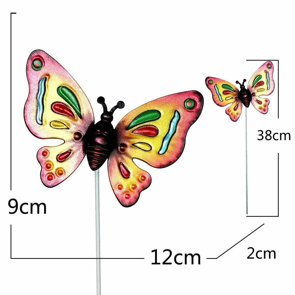 Juego de 4 estacas de jardín de mariposa de metal para decoración de césped y patio al aire libre, a prueba de óxido