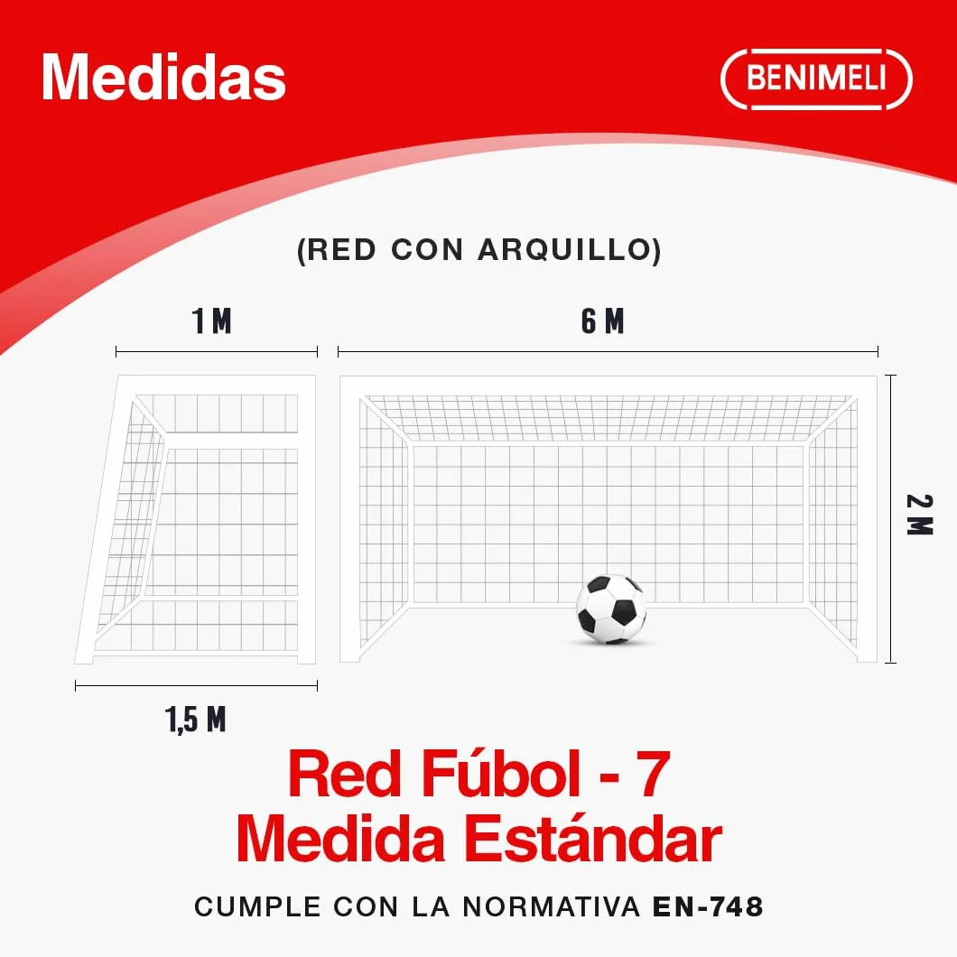 Juego de Red para Portería de Fútbol-7 6x2x1x1.50 m Blanco 2 Unidades