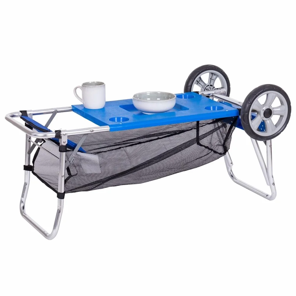 LOLAhome Mejorado y renovado. Carro portaneveras y sillas Plegable de Aluminio con 2 Ruedas de 50x76x105 cm y función Convertible en Mesa