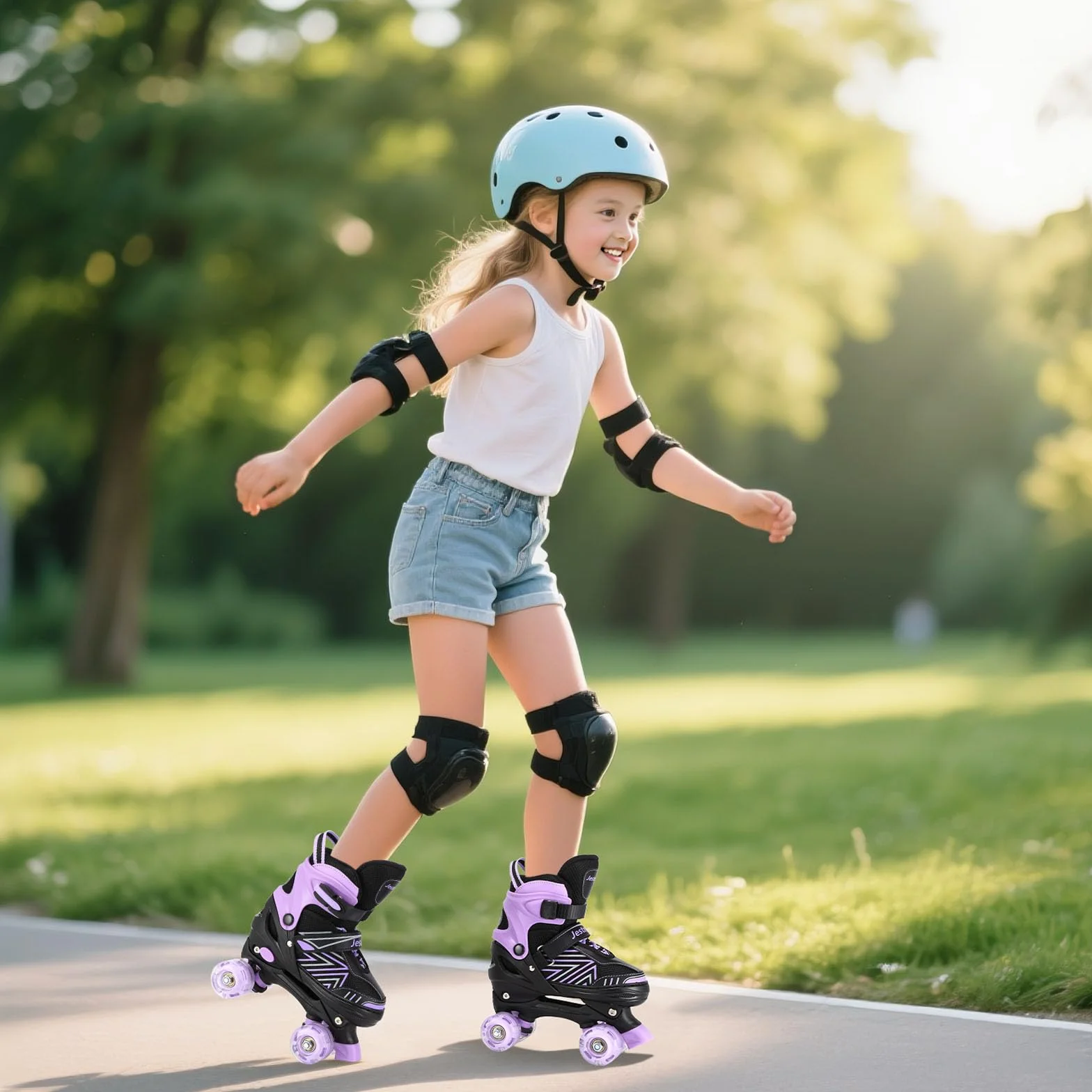 Patines Ajustables 4 Ruedas Niña con 8 Ruedas de Iluminación para Principiantes