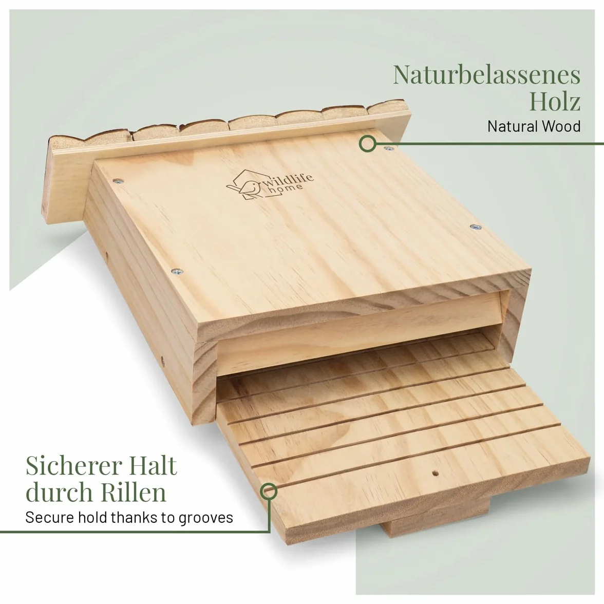 WILDLIFE HOME NABU - Caja para murciélagos pesada grande con tejado de corteza (montado y 100% resistente a la intemperie, atornillado, casa de murciélagos y nido, para verano e invierno)