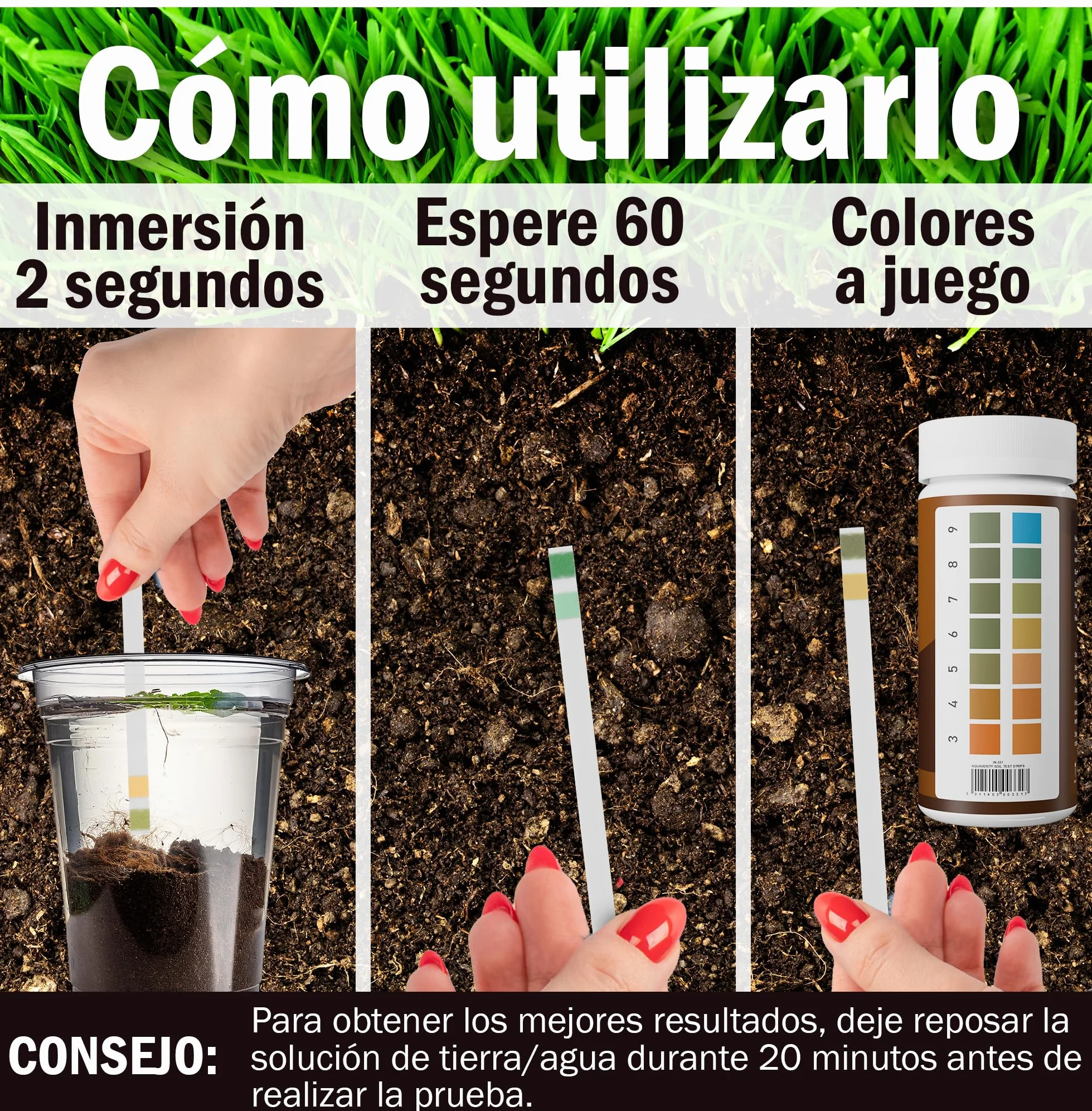 Kit de prueba de suelo: 100 tiras de prueba de pH del suelo (rango 3-9) pruebas de pH rápidas y precisas para jardín, césped y plantas | Tiras probadoras de pH fáciles de