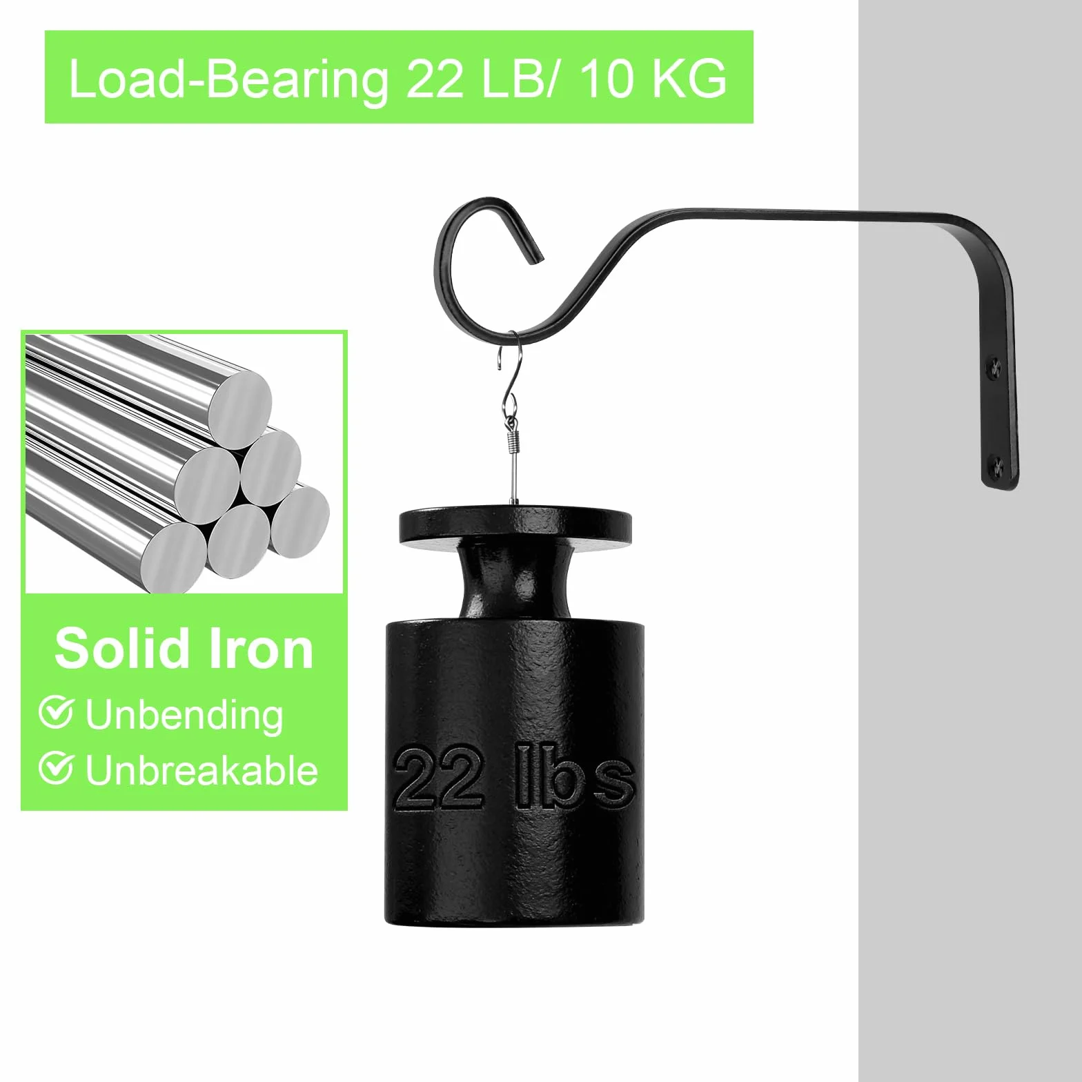 Gancho de pared para colgar macetas de hierro, 15 cm, soporte para plantas colgantes, comederos de pájaros, farolillos, campanas de viento, candelabro, 2 unidades, color negro