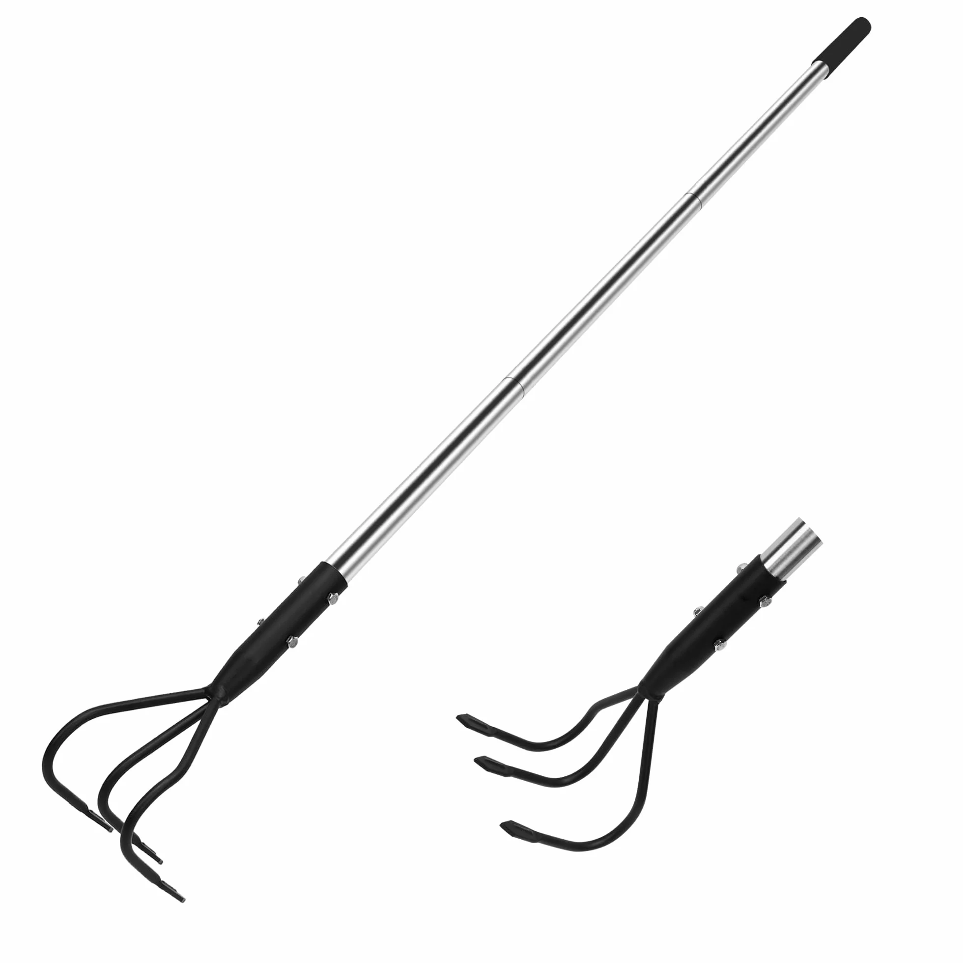 BARAYSTUS Cultivador manual robusto de 145 cm, acero al carbono, longitud ajustable, herramientas de jardín, cultivador de 3 dientes para jardín, aflojamiento del suelo