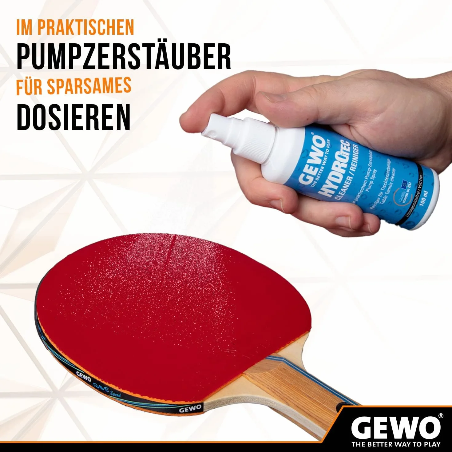 Gewo HydroTec Juego de Limpieza Ping-Pong Mesa 100 ml Spray Agarre Esponja Absorbente Limpiador sin Disolventes