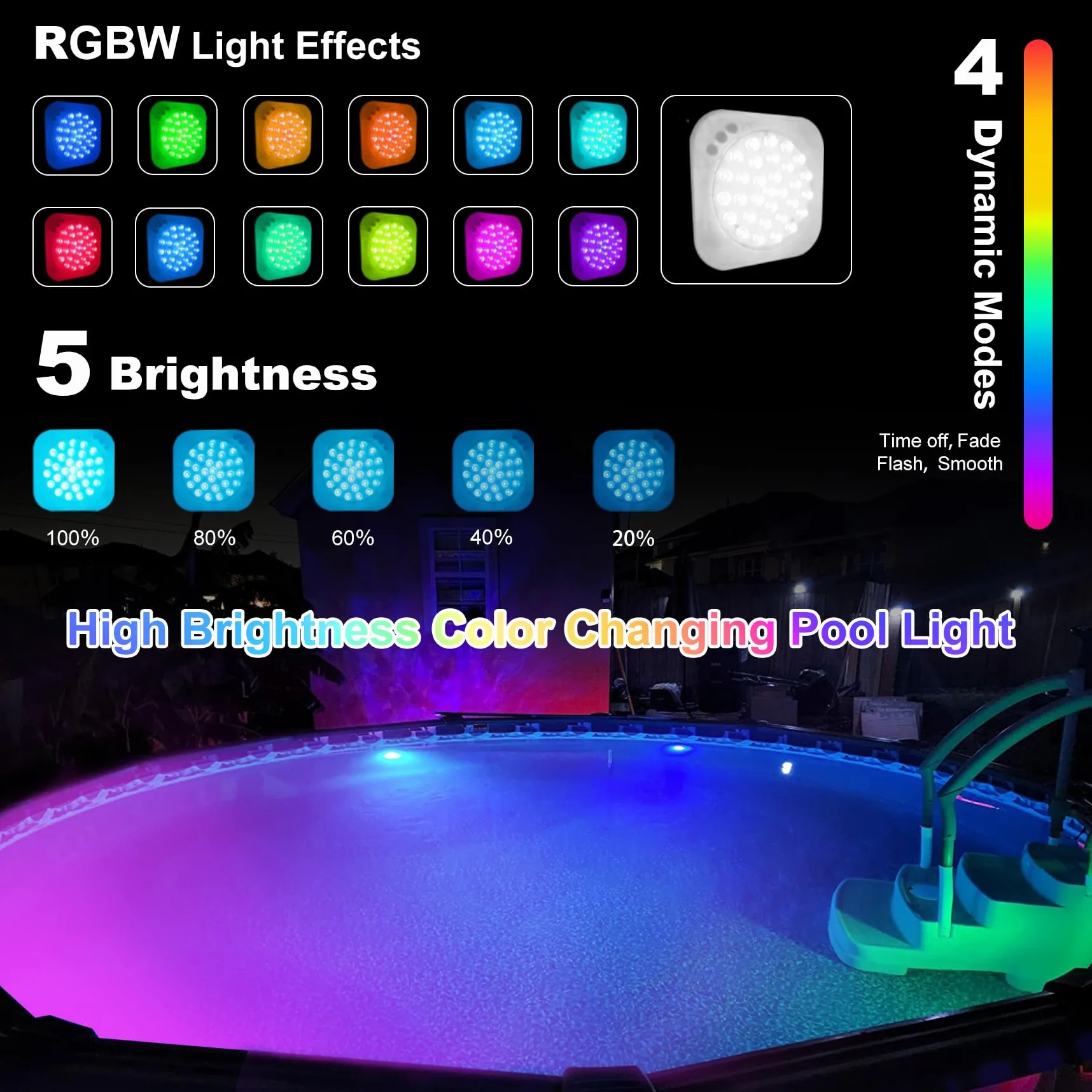 DeeprBlu Luce Piscina Inalámbrica con Control Remoto, Luces Piscina Sumergibles Recargables para Piscinas Elevadas, Focos Piscinas LED Sumergibles, Luz Magnetica con Ventosas, Luces Bañera para Spa