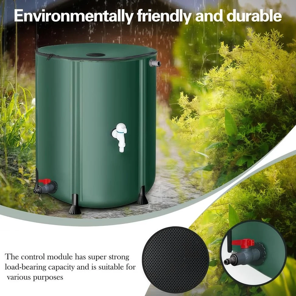 Colector de Agua de Lluvia portátil y Plegable. Tanque de Almacenamiento de Agua con Grifo para Manguera y canaleta. Solución de recolección de Agua de Lluvia para una recuperación