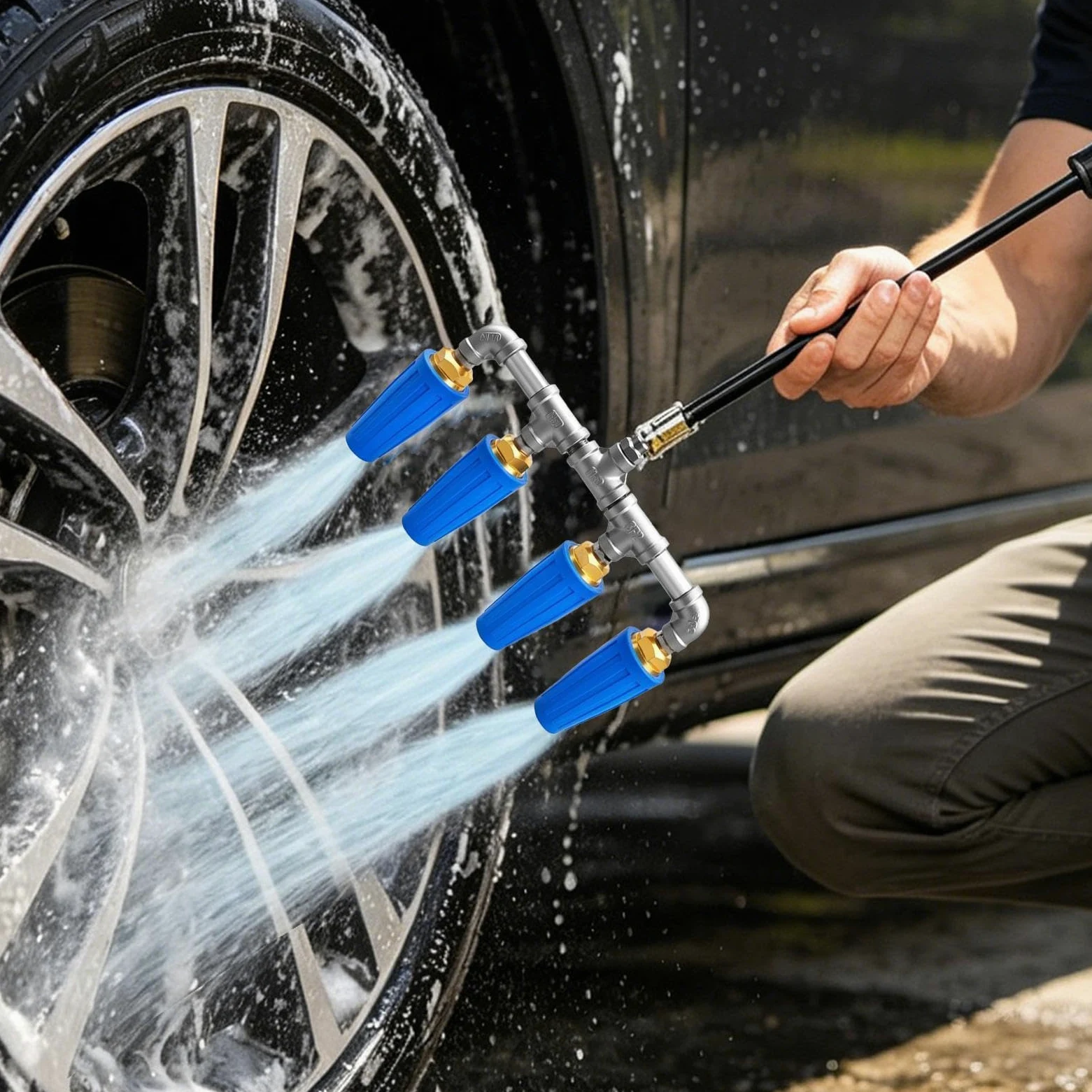Boquilla Giratoria para Hidrolimpiadora Acero Inoxidable Arandela Agua | Manguera Alta Presión Boquilla Para LavadoCoches, Riego, Jardinería, Limpieza Patios,