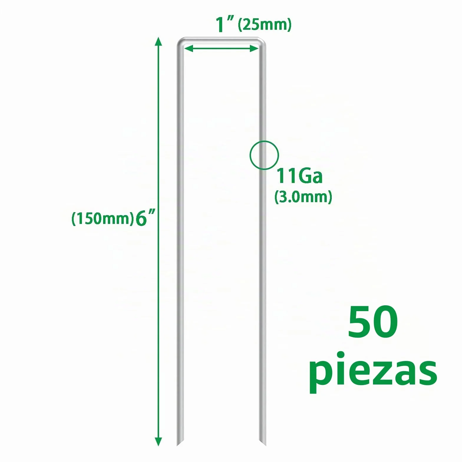 50 pinzas de jardín de acero galvanizado para tela de barrera de malezas y riego por goteo de cubierta de suelo, clavijas de seguridad de jardín en forma de U de 6 pulgadas, plateadas
