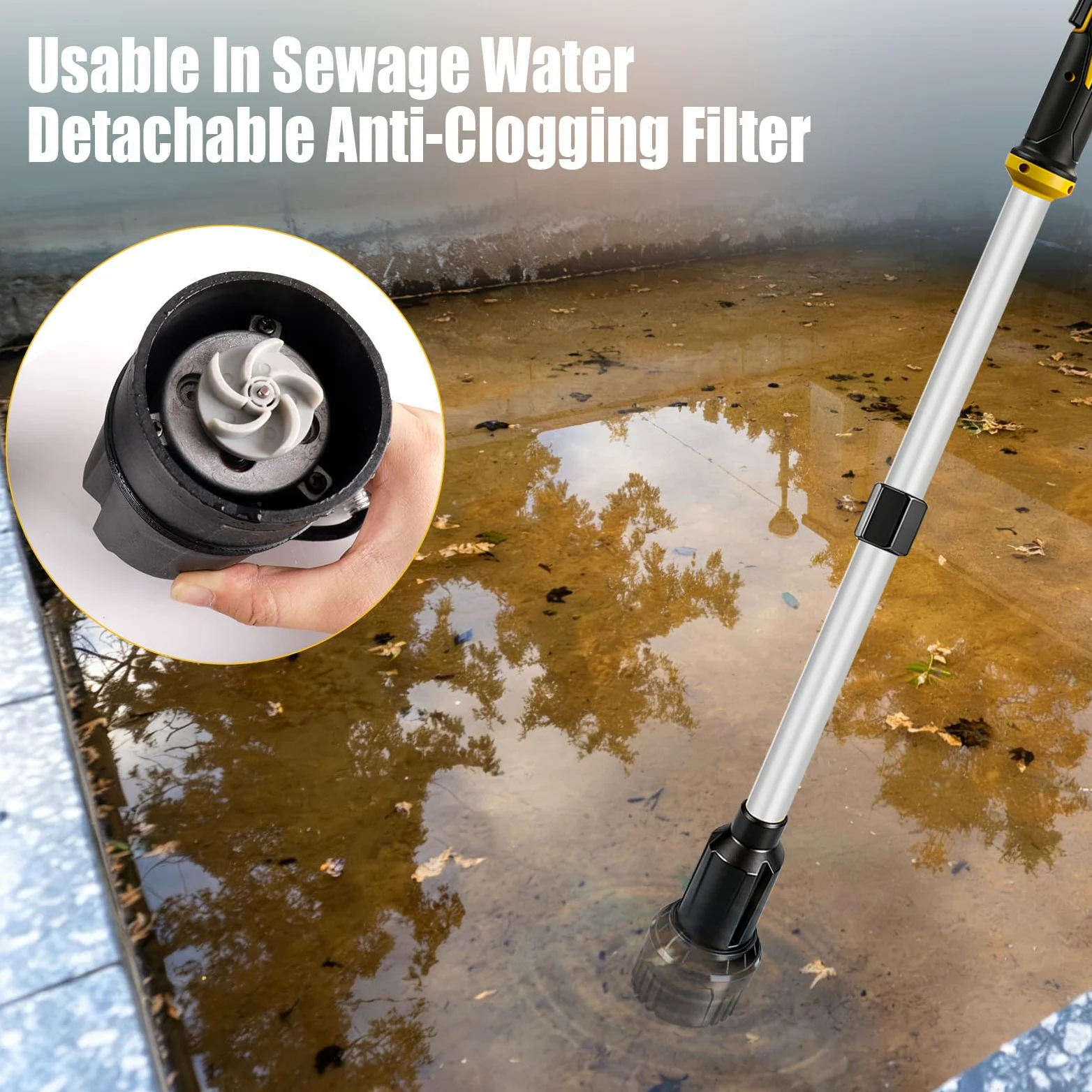 Bomba de transferencia de agua inalámbrica compatible con Dewalt 18 V, bomba de transferencia portátil, altura de cabeza de 3 m, flujo alto de 3600 l/h para sótano, piscina, estanque, barriles de