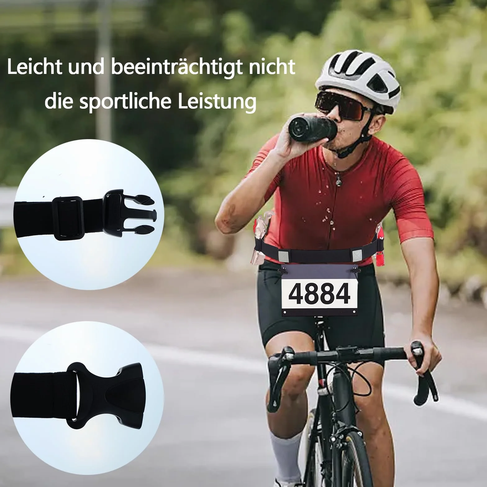 Triatlón Banda para Números de Carrera Cinturón Deportivo Ajustable para Mujer y Hombre Negro 85x2.5 cm