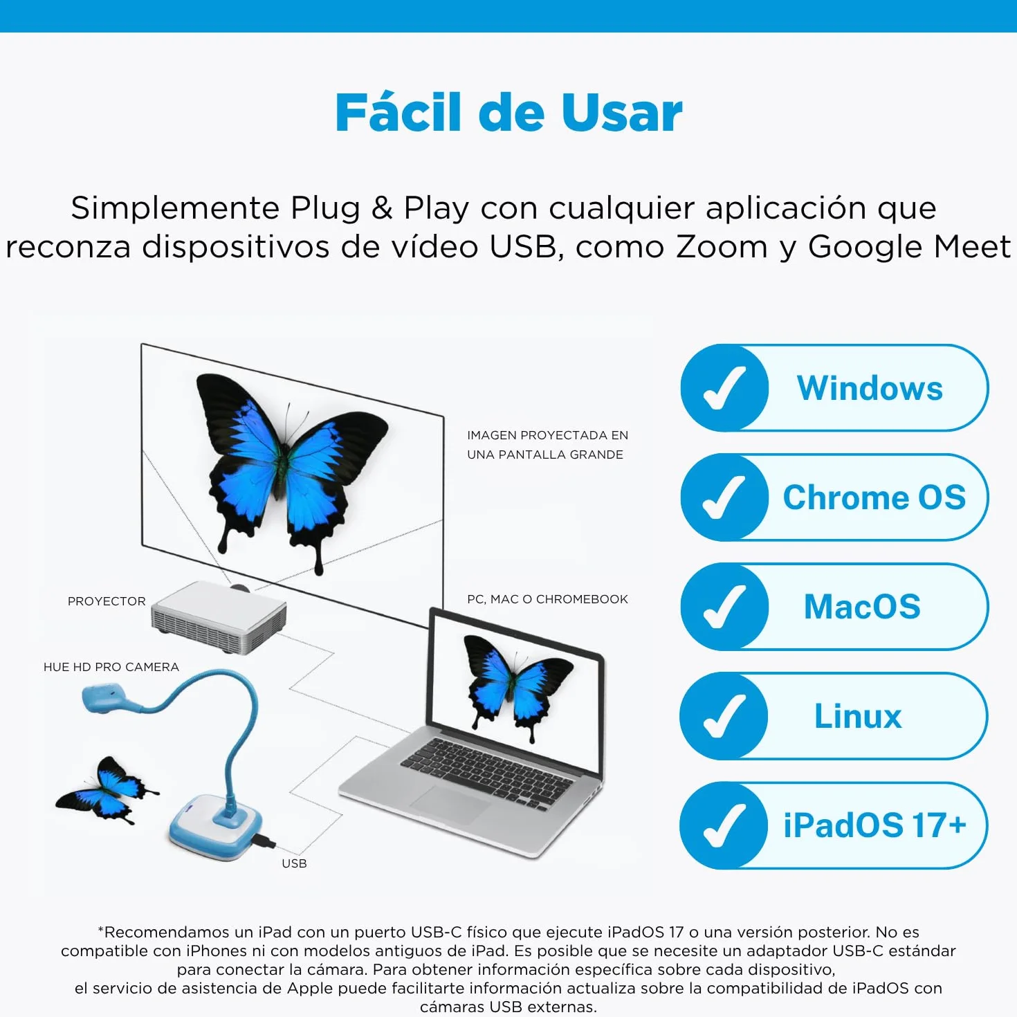 HUE HD Pro Cámara de Documentos USB Flexible Azul