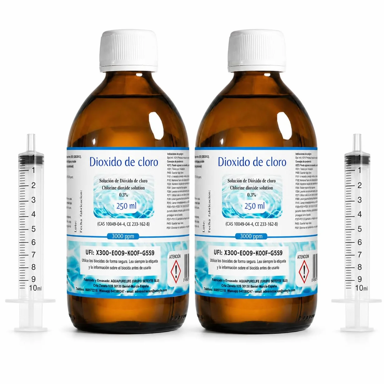 Dióxido de Cloro 3000 ppm - CDS | CDL - Envasado en Botella de Cristal Ámbar - 2 Botellas 250ml = 500ml - Compra Ahorro - Fabricado en España
