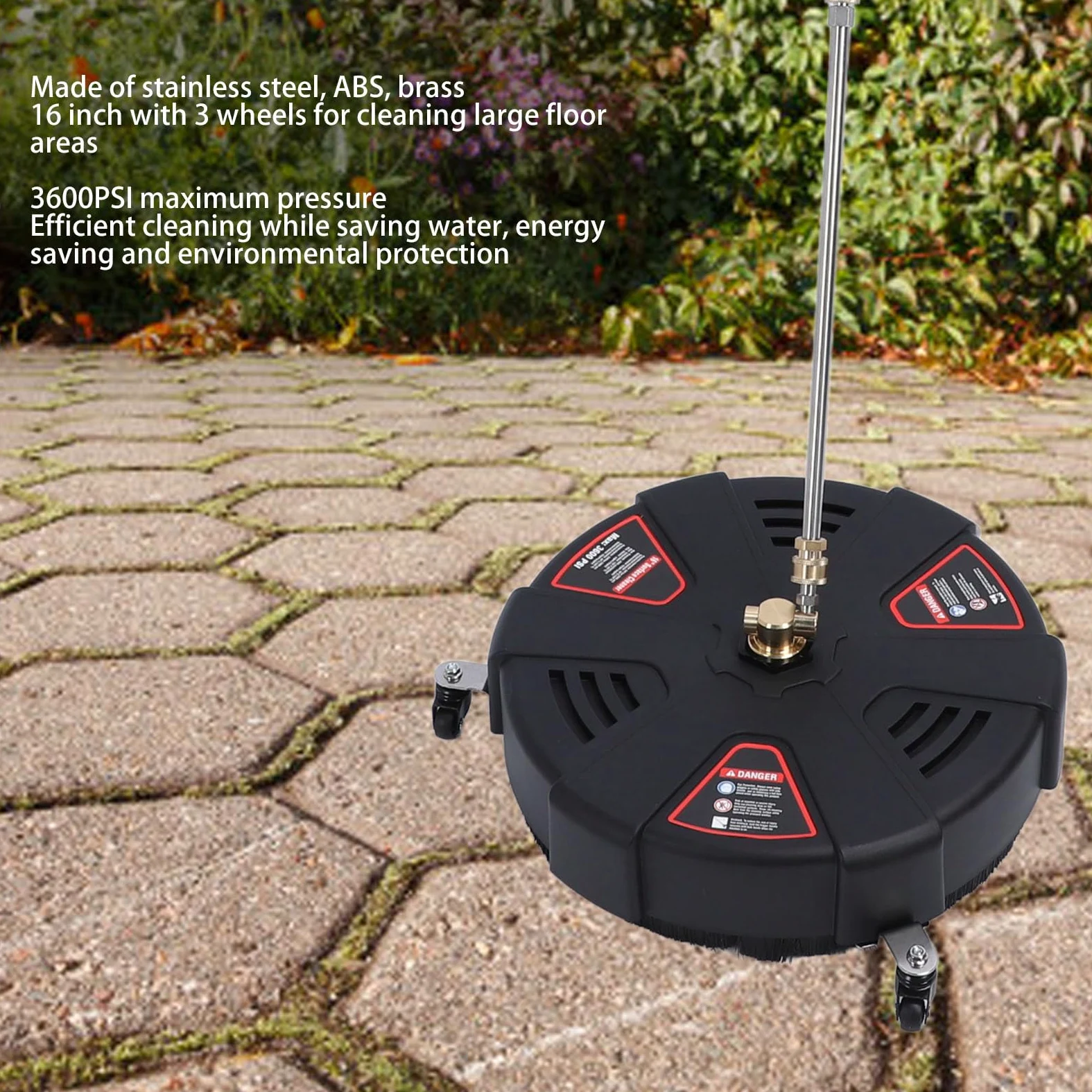 Limpiador de Superficies de Lavadora a Presión de 16 Pulgadas con 3 Ruedas, Limpiador de Superficies de Acero Inoxidable 3600PSI para Accesorio de Lavadora a Presión para