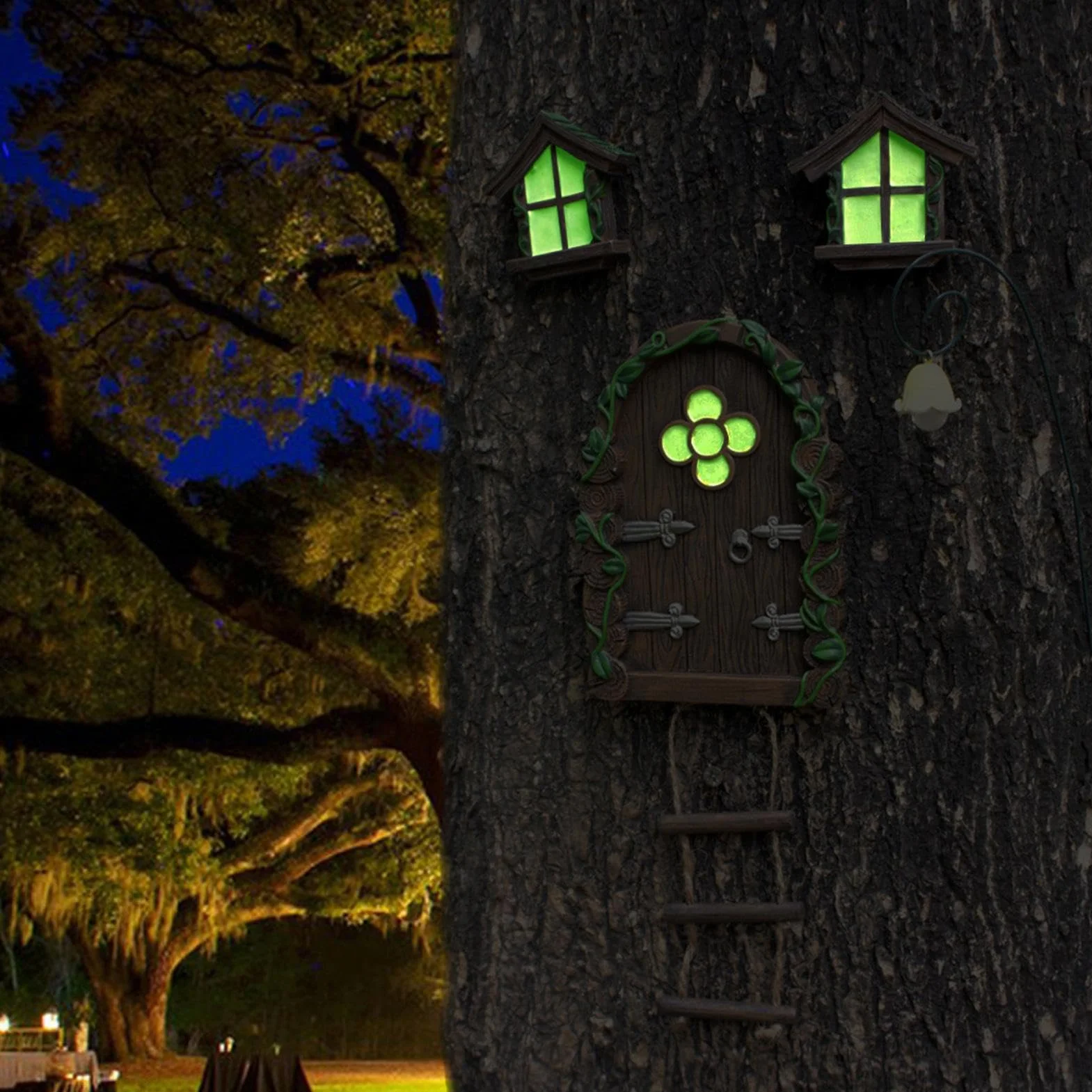 Casas de Hadas para niños, casa de Hadas de gnomo, Ventana y Puerta para árboles, Accesorios de jardín en Miniatura, diseño de jardín Encantado al Aire Libre, decoración de Adorno de césped