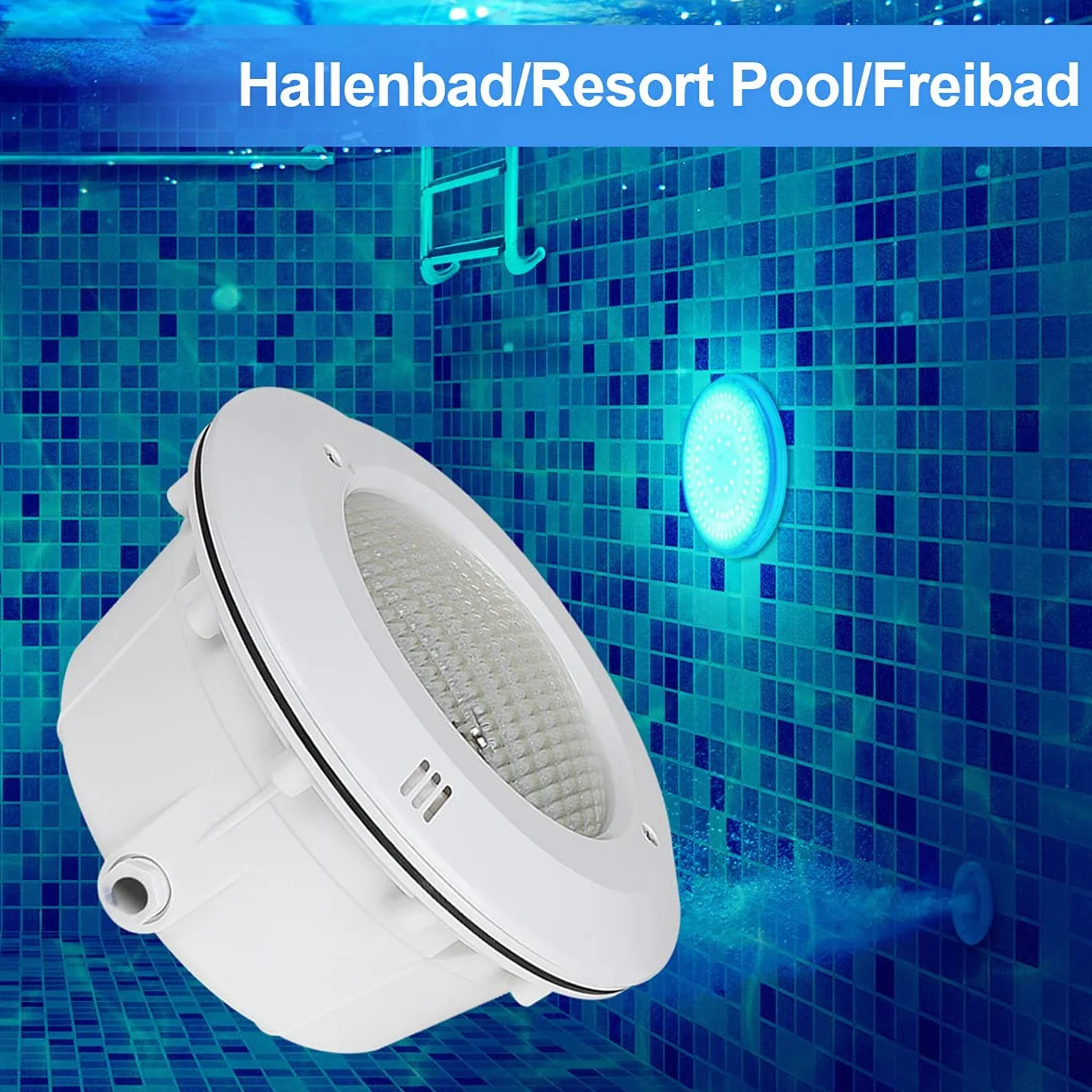 PAR56 - Carcasa impermeable para piscina, con cable de 2m, adecuado para piscinas de pared de acero y hormigón con revestimiento de lámina. Sin lámpara PAR56, compra por separado