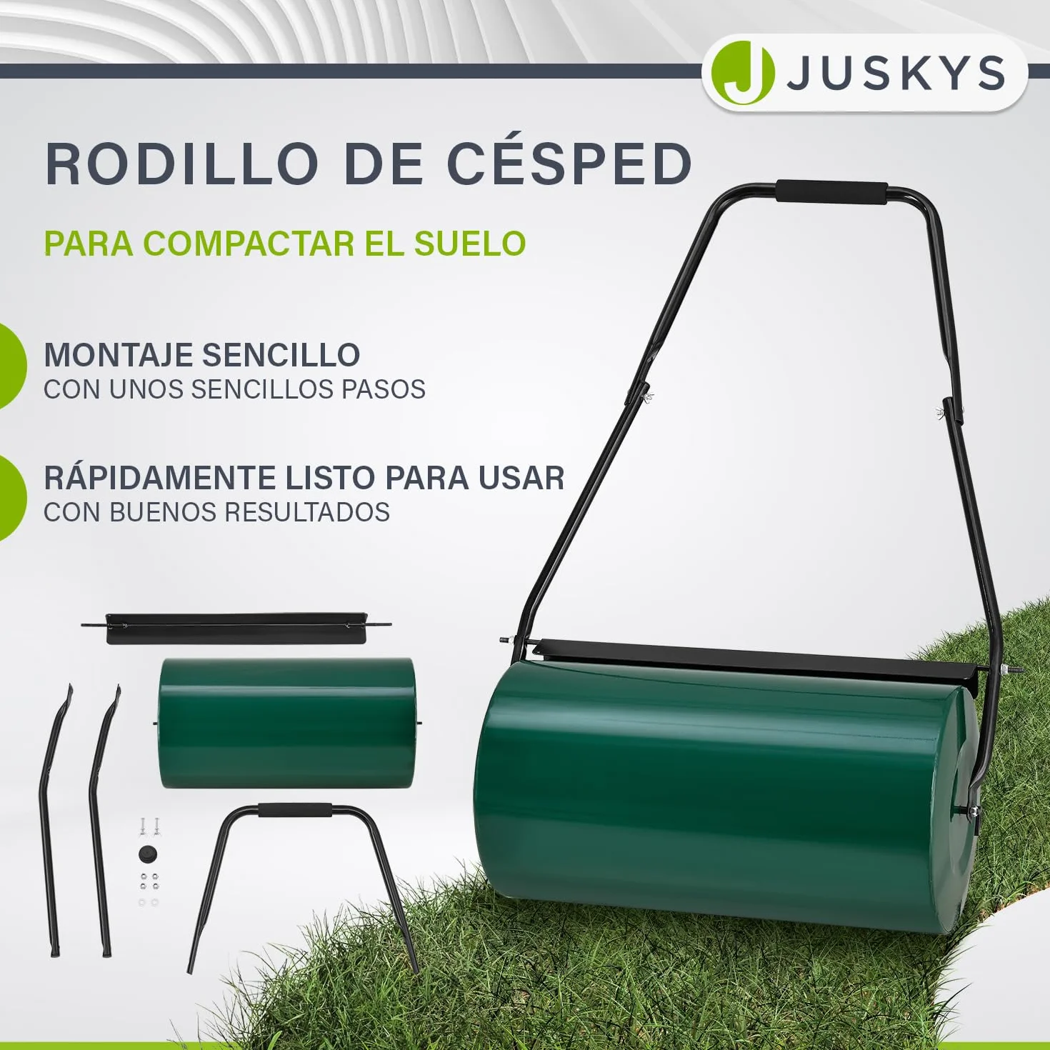 Juskys Rodillo de césped jardín Fritz con Deflector de Suciedad - Rodillo Manual rellenable de Agua/Arena - 48 l / 60 kg - Rodillo de jardín de 60 cm - Rodillo para césped y Campo