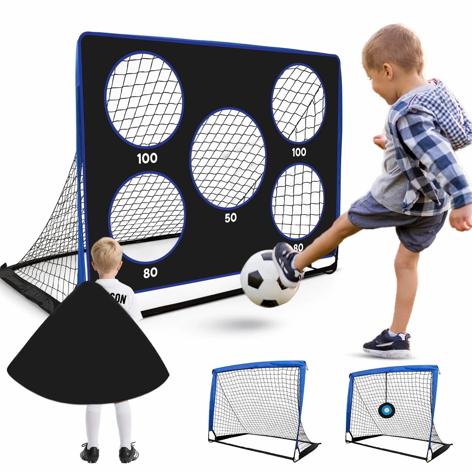Porterias de Futbol 3 en 1 Plegable Portatil para niños con 3 Modos de Juego