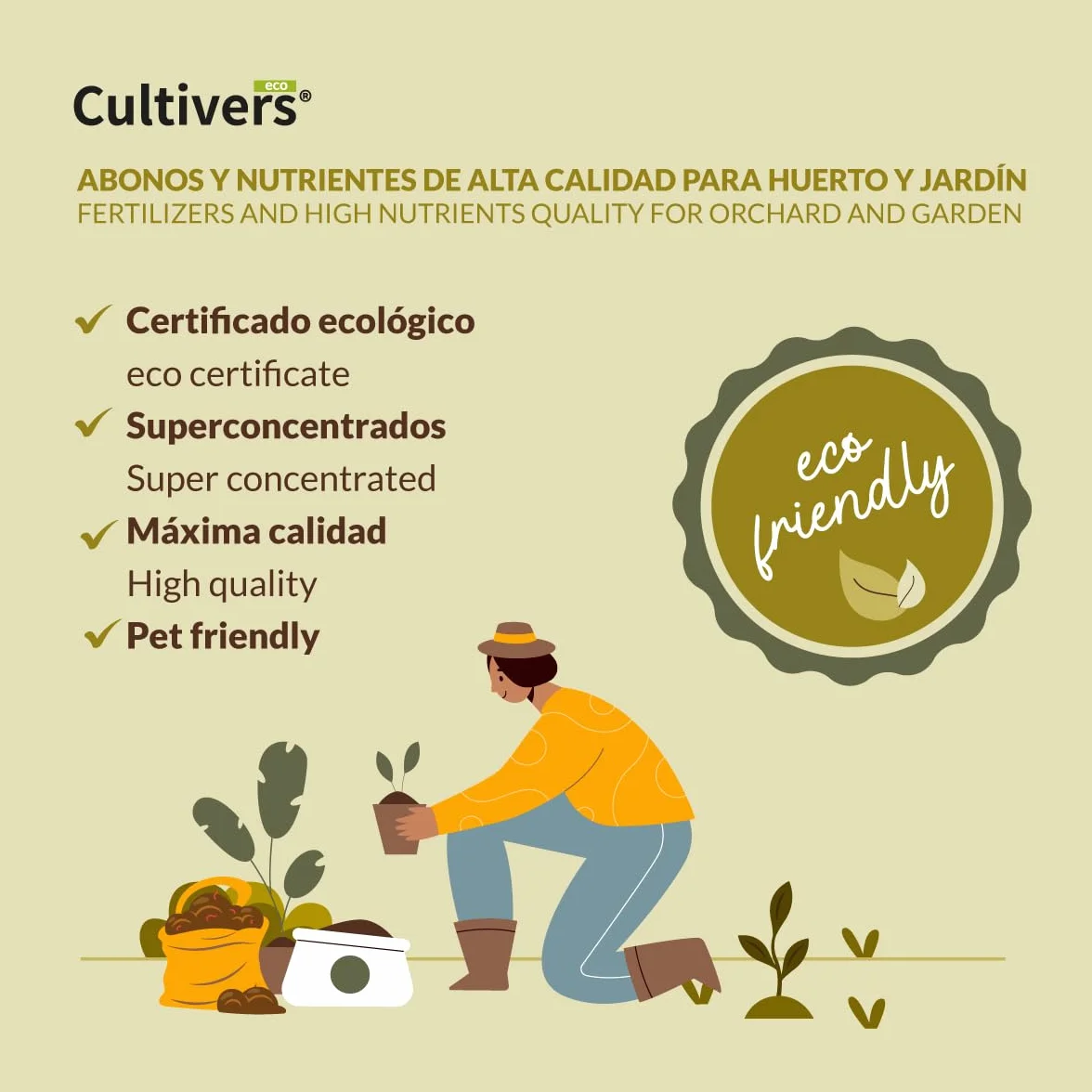 CULTIVERS Quelato de Hierro Ecológico 2x1 kg | Abono soluble con Hierro Fe-EDDHA 6% (orto-orto 4,8%) para Plantas y Cultivos en Suelos con Baja Disponibilidad de Hierro