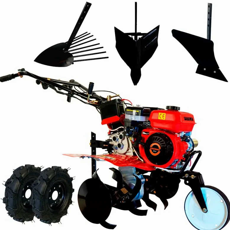 SAKAWA Motocultor A. Eléctrico 3V Ruedas + Arrancapatatas + Asurcador + Vertedera