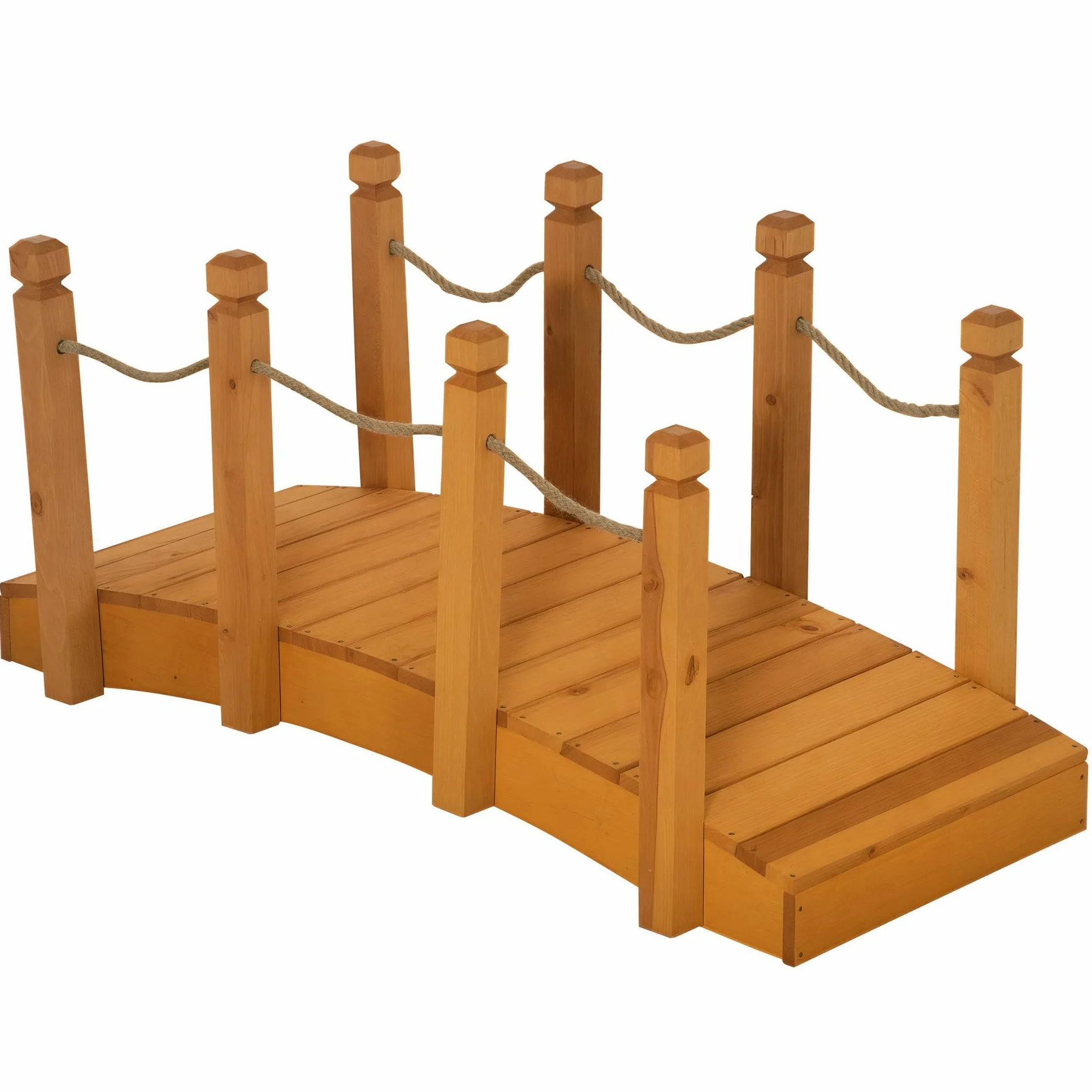 Outsunny Puente de Jardín - Puente de Cuenca - Pasarela de Madera con Barandilla - Decoración del Jardín - Dom. 121 x 57,5 x 59 cm. Madera de árbol pre-engrasada