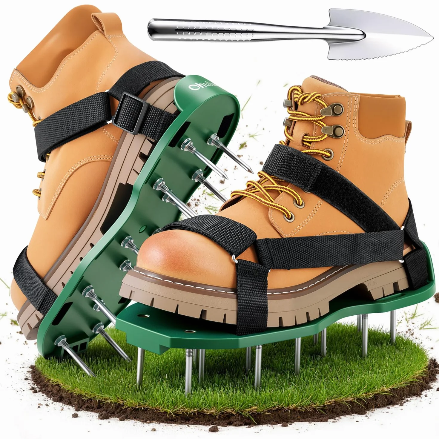 Ohuhu Zapatos Aerador de Cesped Sin Instalación, Zapatos Jardín de Césped con Pala de Acero Inoxidable Sandalias Zapatos con Puntas, Talla Universal para Todos Los Zapatos