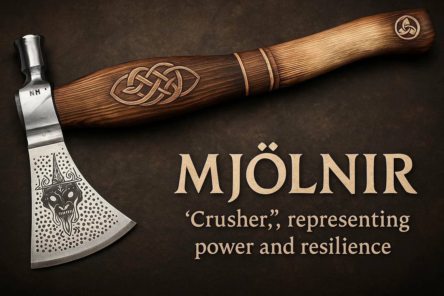 Novahaven Mjölnir - Hacha forjada a mano para exteriores de 46 cm con polo martillo, regalo y decoración de acero al carbono, mango de madera de fresno tallada, funda de cuero, para camping