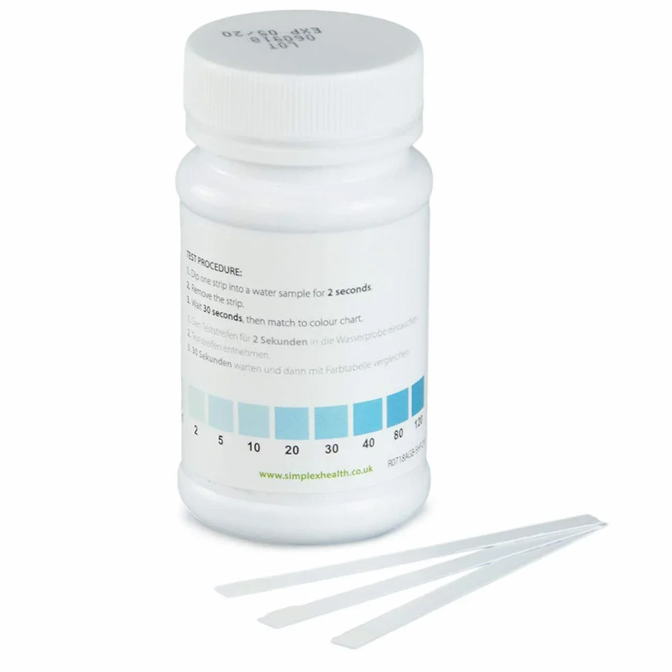 Simplexhealth sin Cloro Alta Gama Agua Tiras Reactivas (50 Tiras) Sensibilidad Niveles: 0, 1, 5, 10, 20, 40, 80, 120 Ppm (Mg/L)