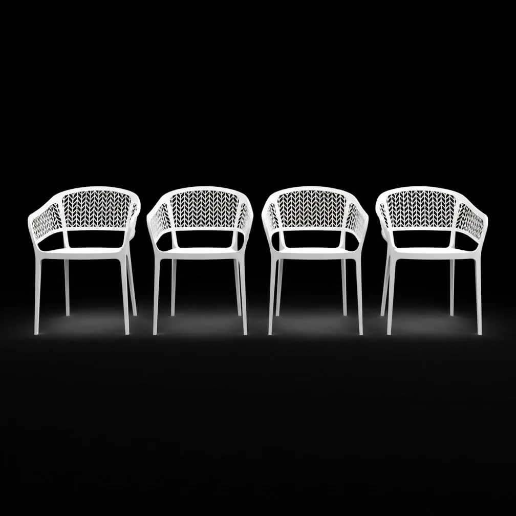 SP Berner SHAF - Pack 4 Sillas de Jardín Apilables Saona – Exterior Terraza y Balcón – Plástico Reciclado Resistente UV – Diseño Ergonómico – Fabricadas en España – Blanco