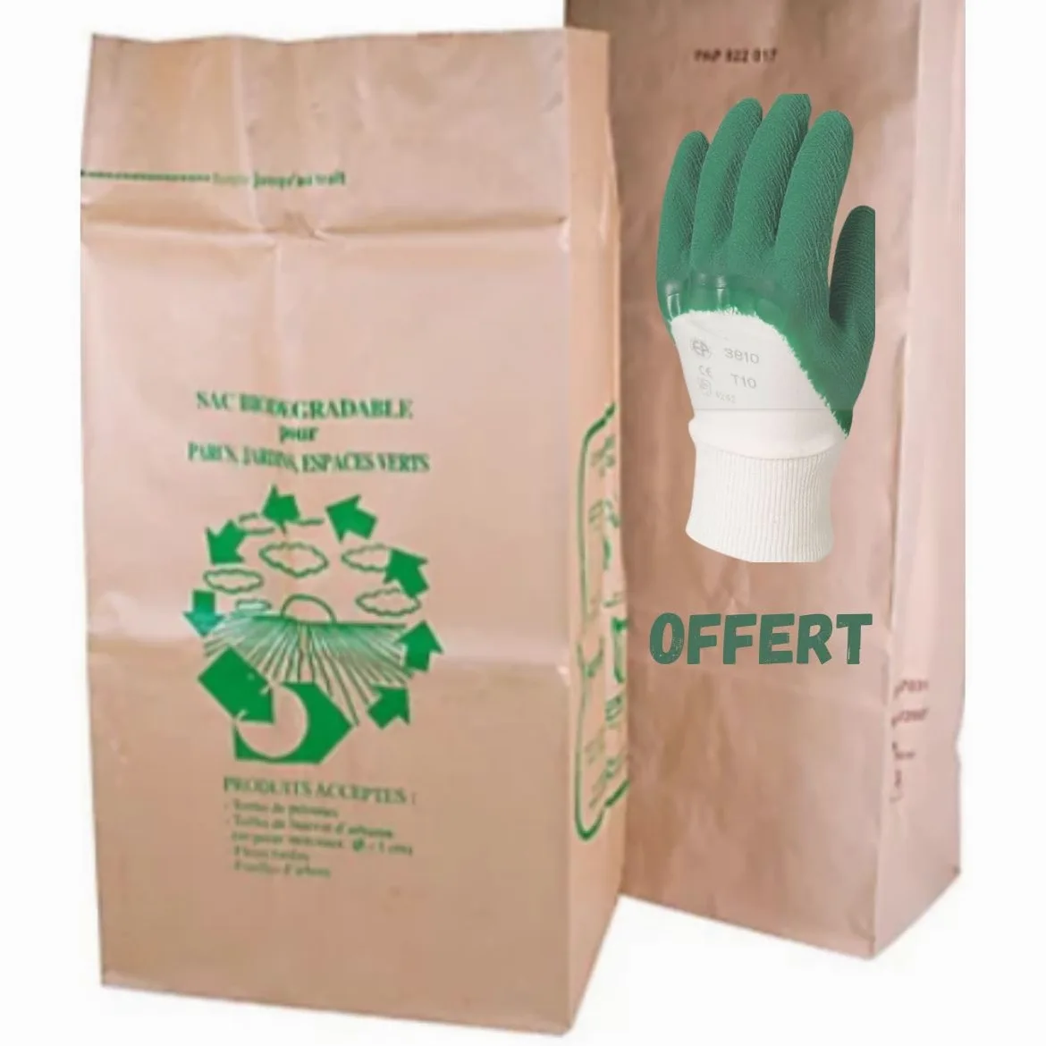 Juego de bolsas de residuos vegetales 100 L | Papel Kraft ultrarresistente | Par de guantes de jardín ofrecidos | Ideal para jardines familiares y mantenimiento de casas individuales (25)