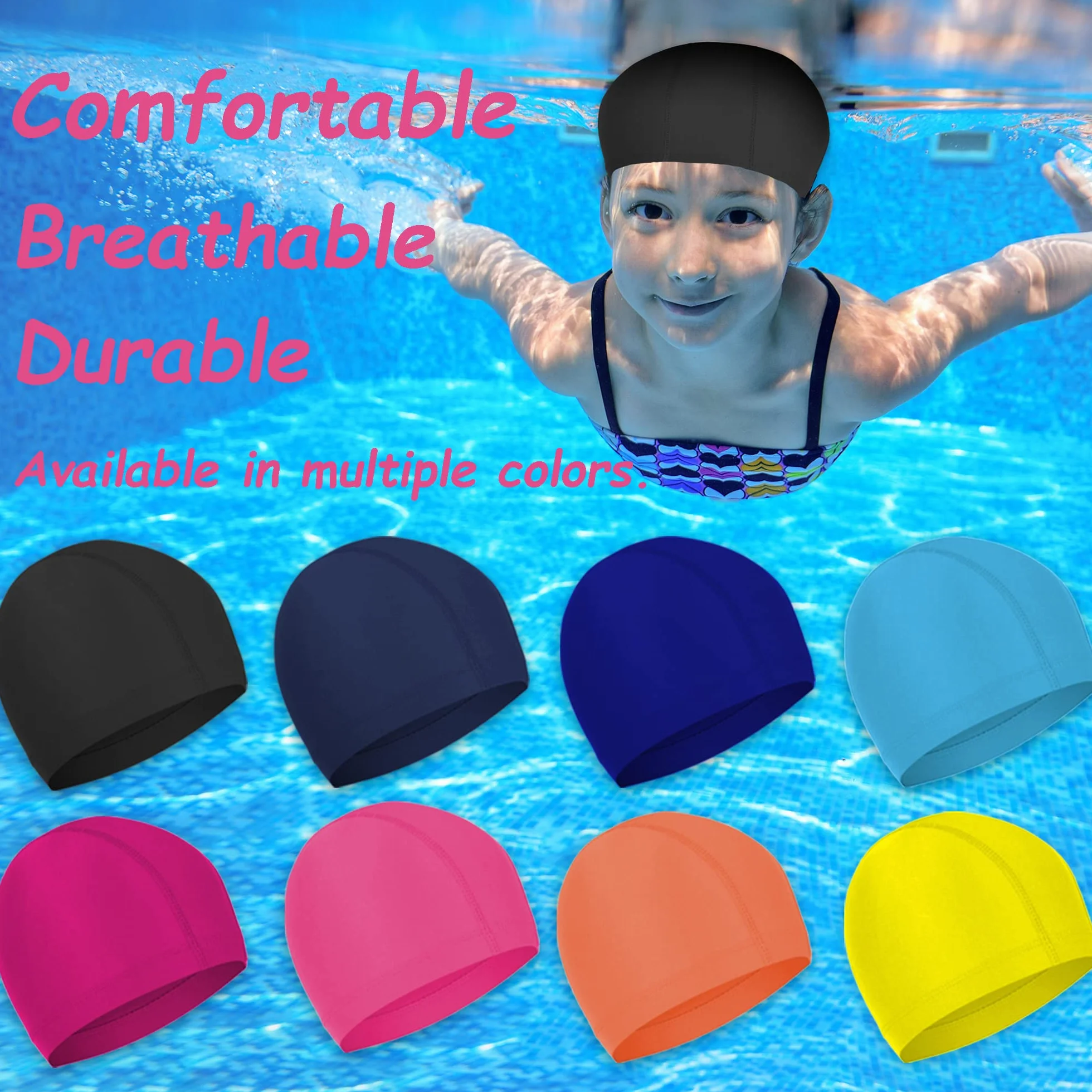 Gorros de natación Unisex elásticos Gorra de Piscina para niños, niñas, Hombres, Mujeres