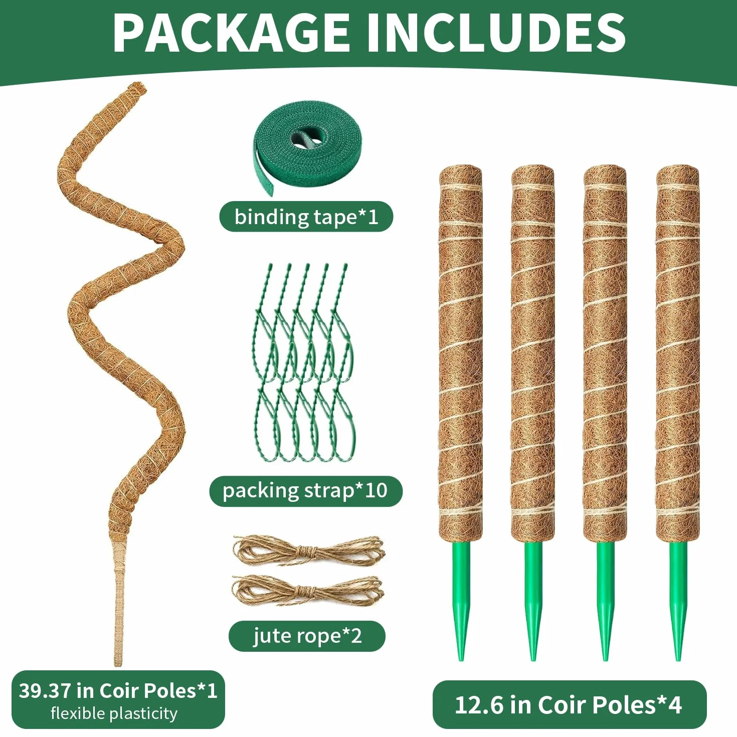 tutores para Plantas,Juego de 4 Postes de Musgo de 32 cm + 1 Poste de Soporte de Musgo Flexible de 100 cm, Postes Apilables para Plantas Trepadoras de Interior, Hiedra y Pothos
