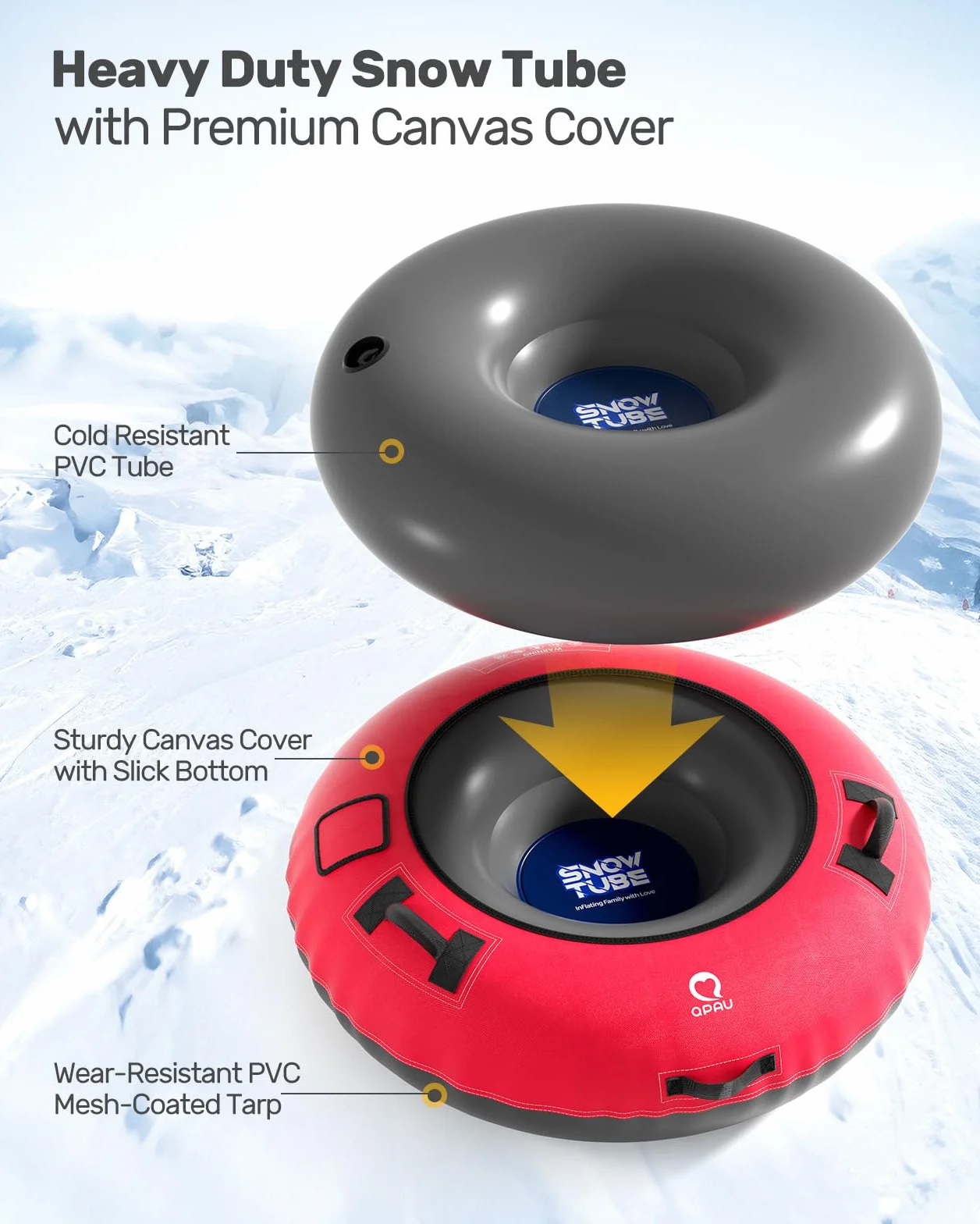 Tubo de Nieve Inflable 48 Pulgadas para Niños y Adultos, Resistente con Cubierta de Lona