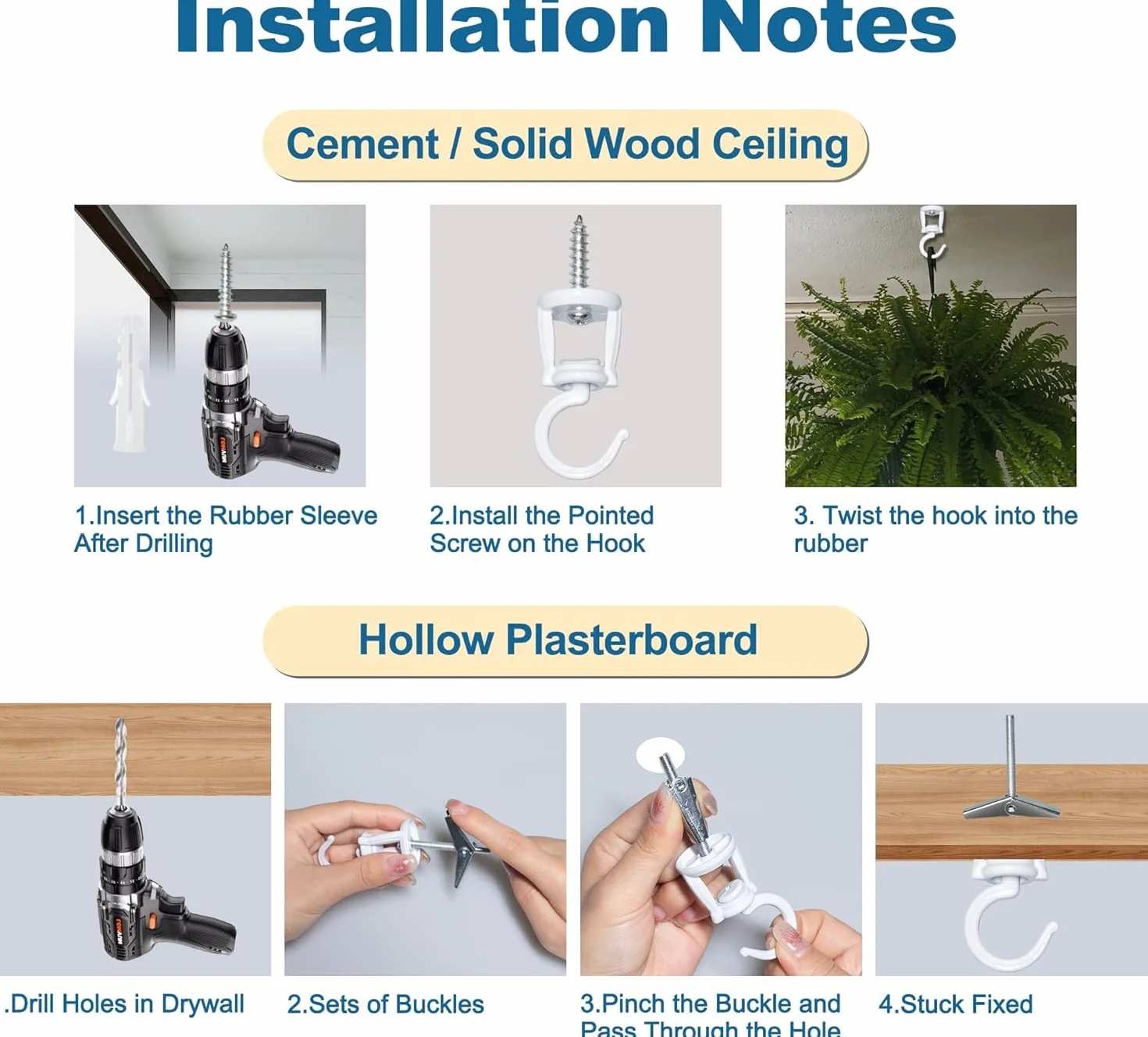2 Piezas Gancho Techo para Colgar Plantas, Gancho Pared Macetas, Colgador Plantas Pared Exterior Interior, Blanco Soporte Plantas Colgantes para Macetas, Campanillas de Viento, Comederos de Pájaros