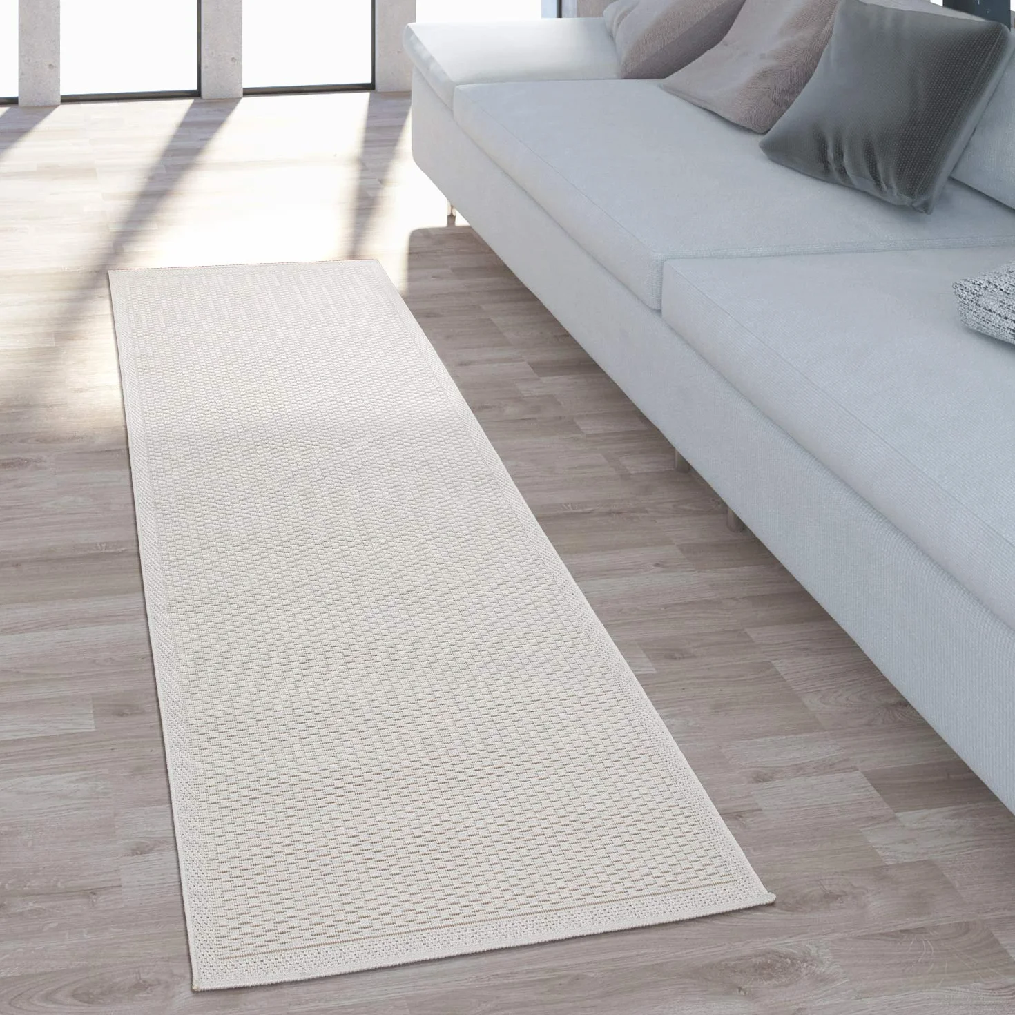 Paco Home Alfombra Exterior Terraza Balcón Cocina Lisa Moderna Crema Beige, tamaño:60x100 cm