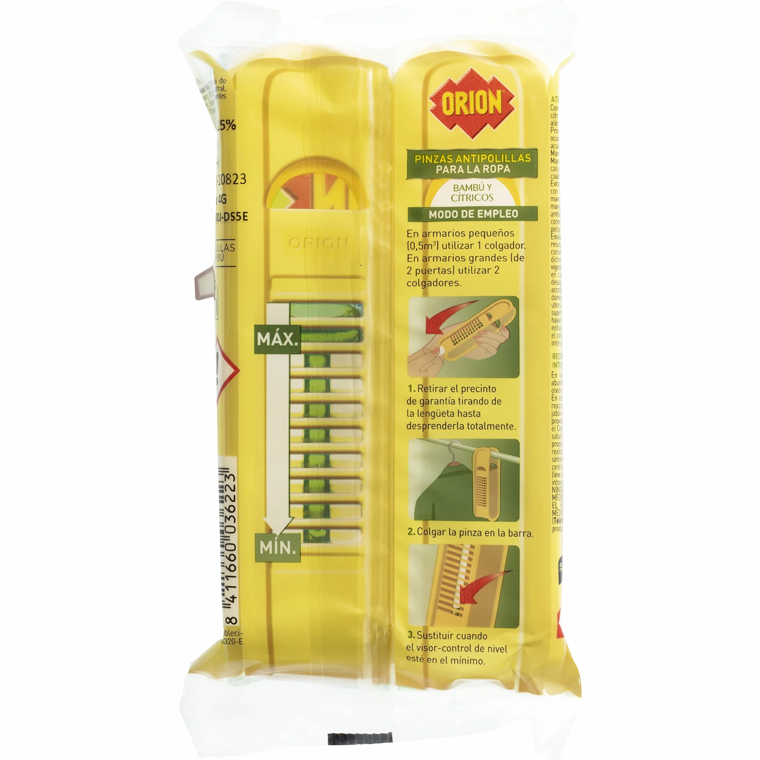 ORION Protección Total - Pinzas Antipolillas para Armarios, Aroma Bambú y Cítricos, 2 Unidades