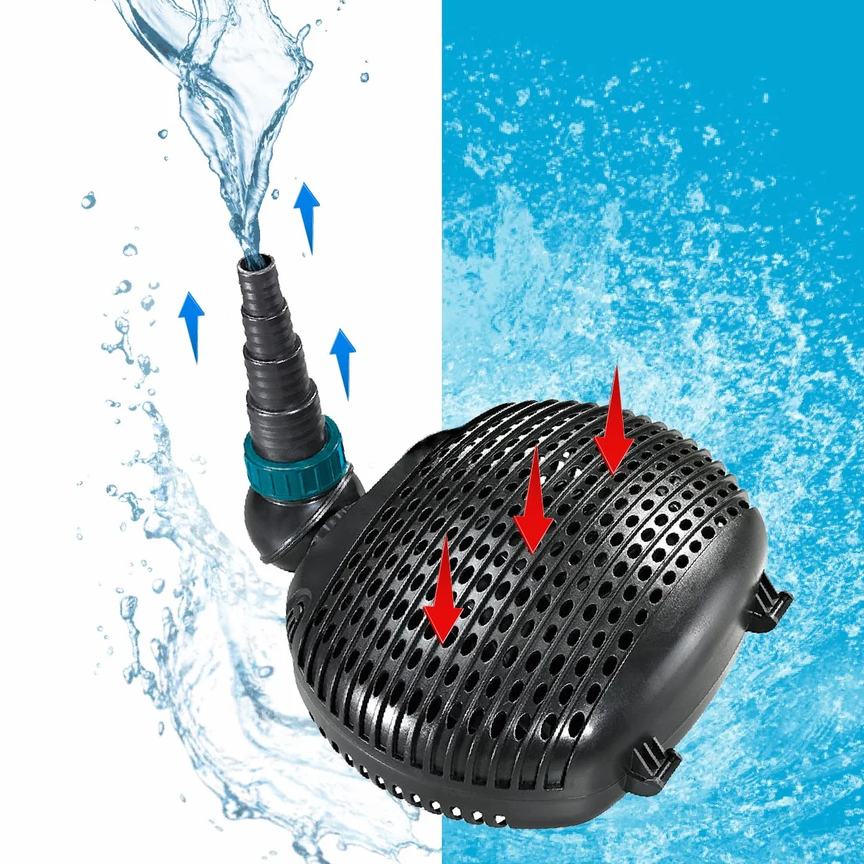 Bomba de filtro/estanque AquaForte EC-10000 10 m³/h, altura de impulsión 5m, 68Watt, Negro | adecuado para agua dulce y salada | adecuado para arroyos, cascadas, fuentes, filtros, etc.