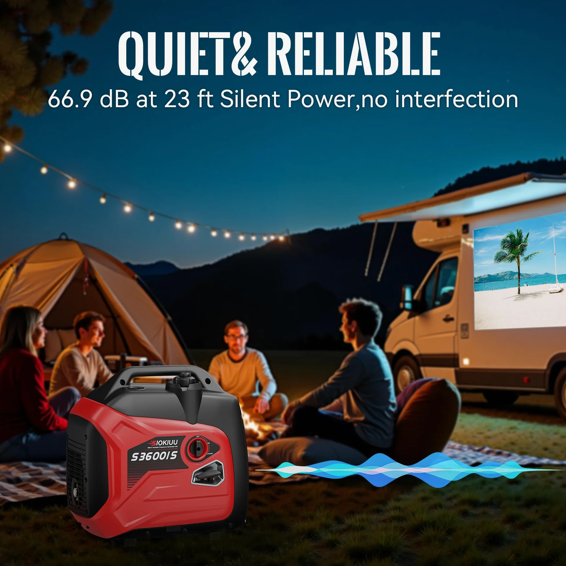 Generador portátil de 3600 W, generador inversor súper silencioso, ultraligero para respaldo del hogar, campamento al aire libre, protección de sensor de CO, EPA, modo ECO
