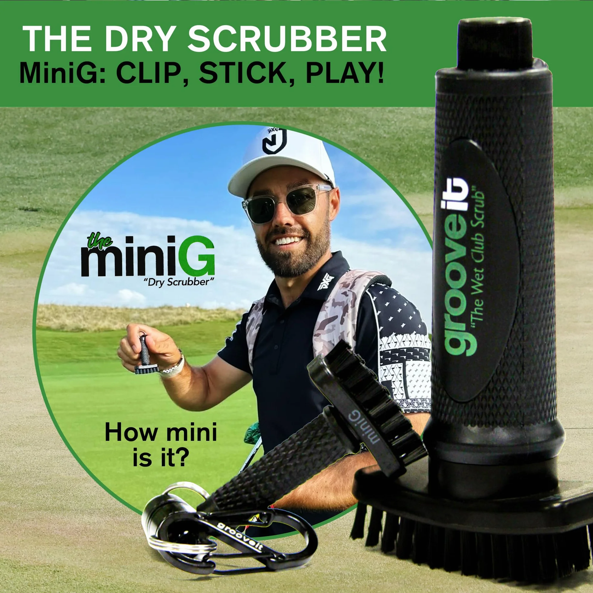 Grooveit Mini G The Dry Scrubber Cepillo de Limpieza para Palos de Golf, Negro