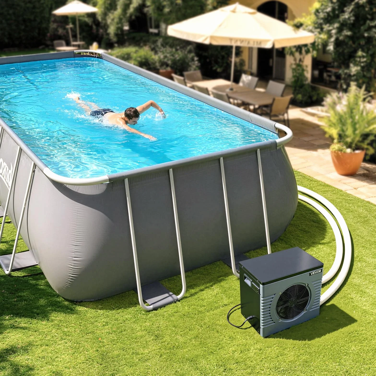 VEVOR Bomba de Calor para Piscina Elevada 4,92 kW 2,3 GPM 0,3-0,5 MPa, Calentador Eléctrico de Piscina de 10 a 18 m³, Bajo Nivel de Ruido, Temperatura de Calentamiento de 15 a 40 °C, para Natación