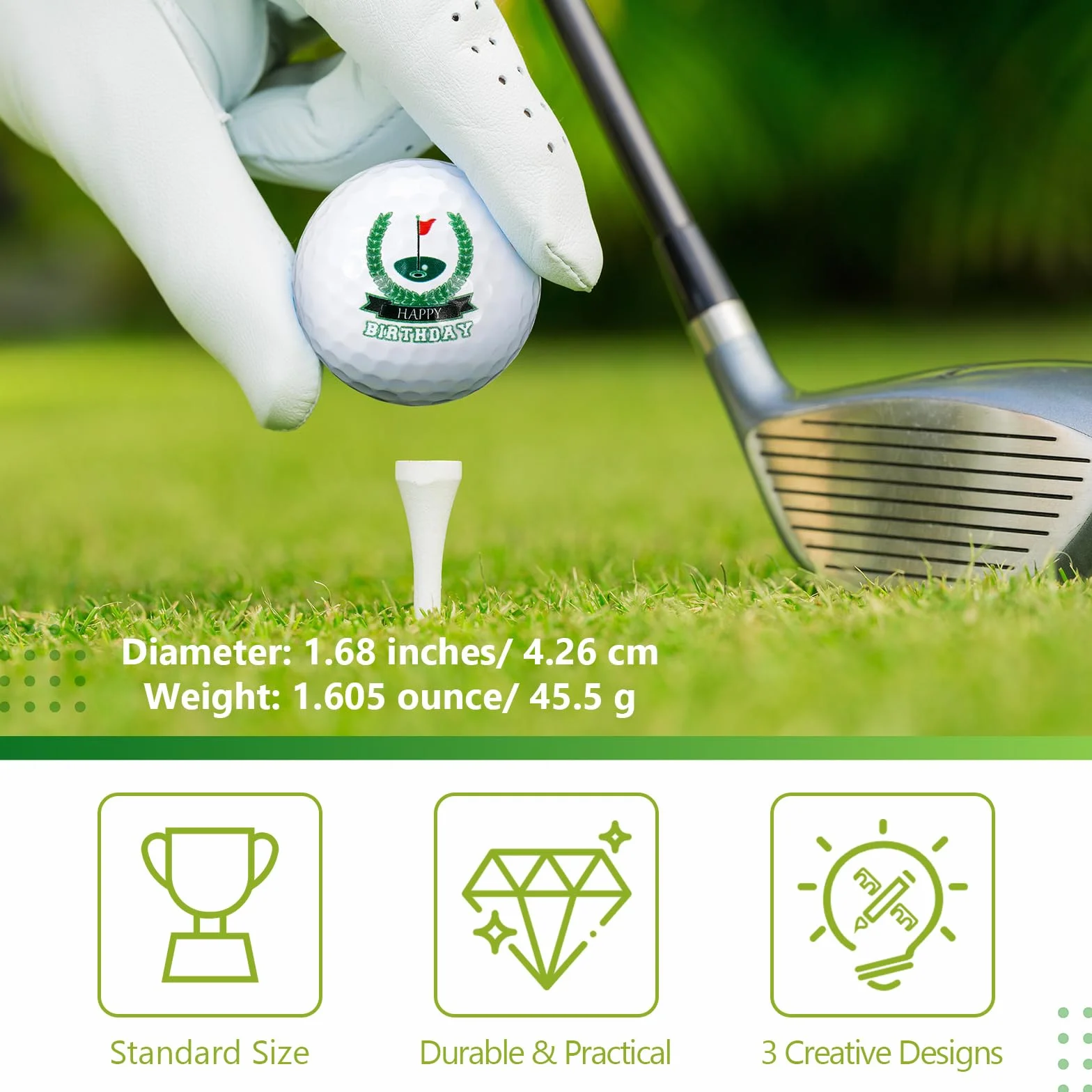 Threan 3 Piezas Juego de Regalo Pelota de Golf para Hombres Papás Tamaño Estándar