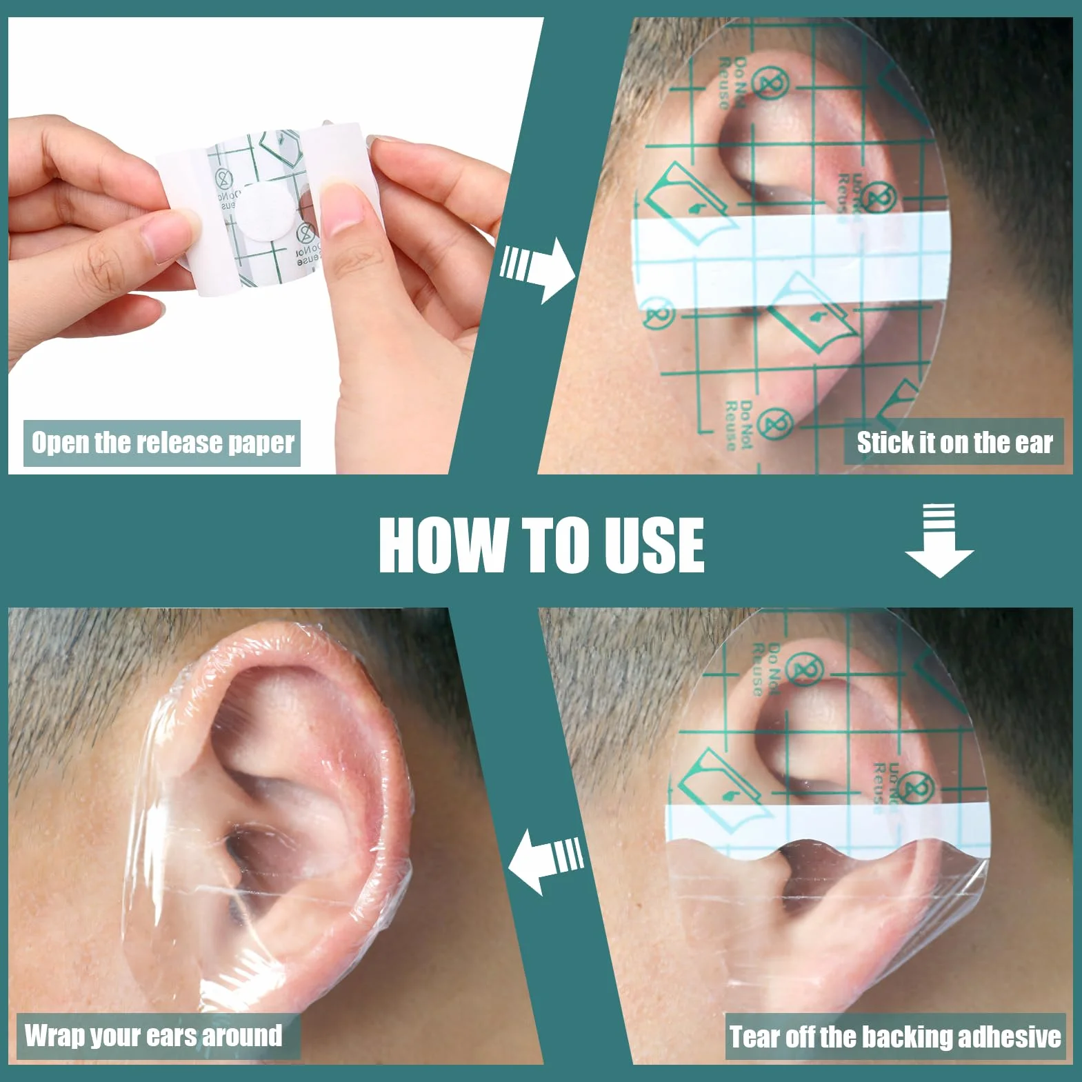 Oreja de piscina infantil, 120 unidades, pegatinas impermeables para orejas de bebé, parches adhesivos desechables