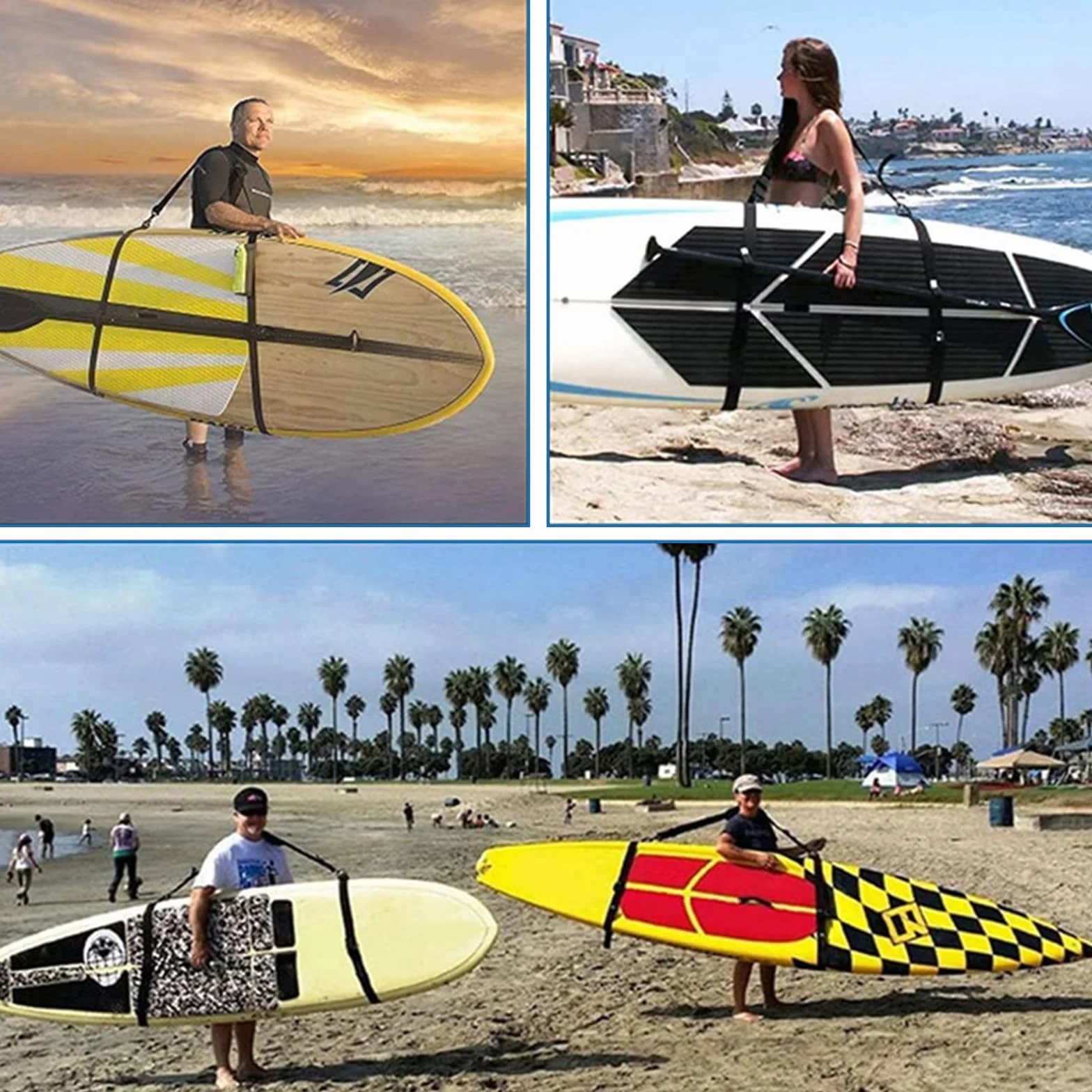 Funmo Correa de Transporte Portátil Manos Libres Acolchada para Kayak, Surf y Longboards