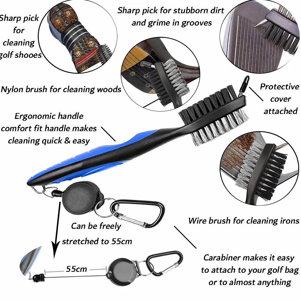 Accesorios de Golf Kit de Limpieza Cepillo Toalla Herramienta Reparación Plegable Marcador