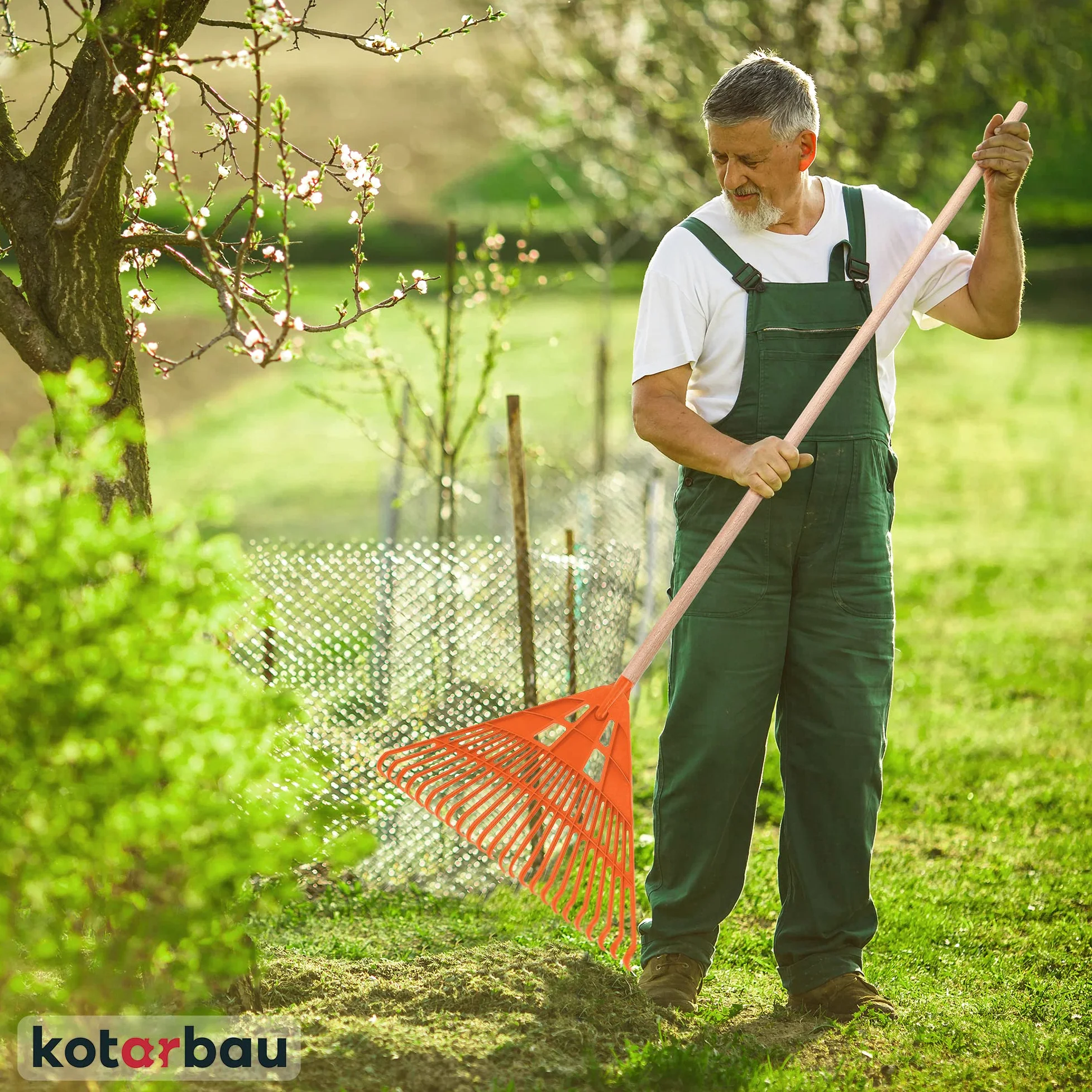 KOTARBAU® Rastrillo Jardín - Plástico - 61 cm - Naranja - con Mango - Rastrillo para Césped - Rastrillos - Ligero Y Resistente - Herramienta para Jardinería