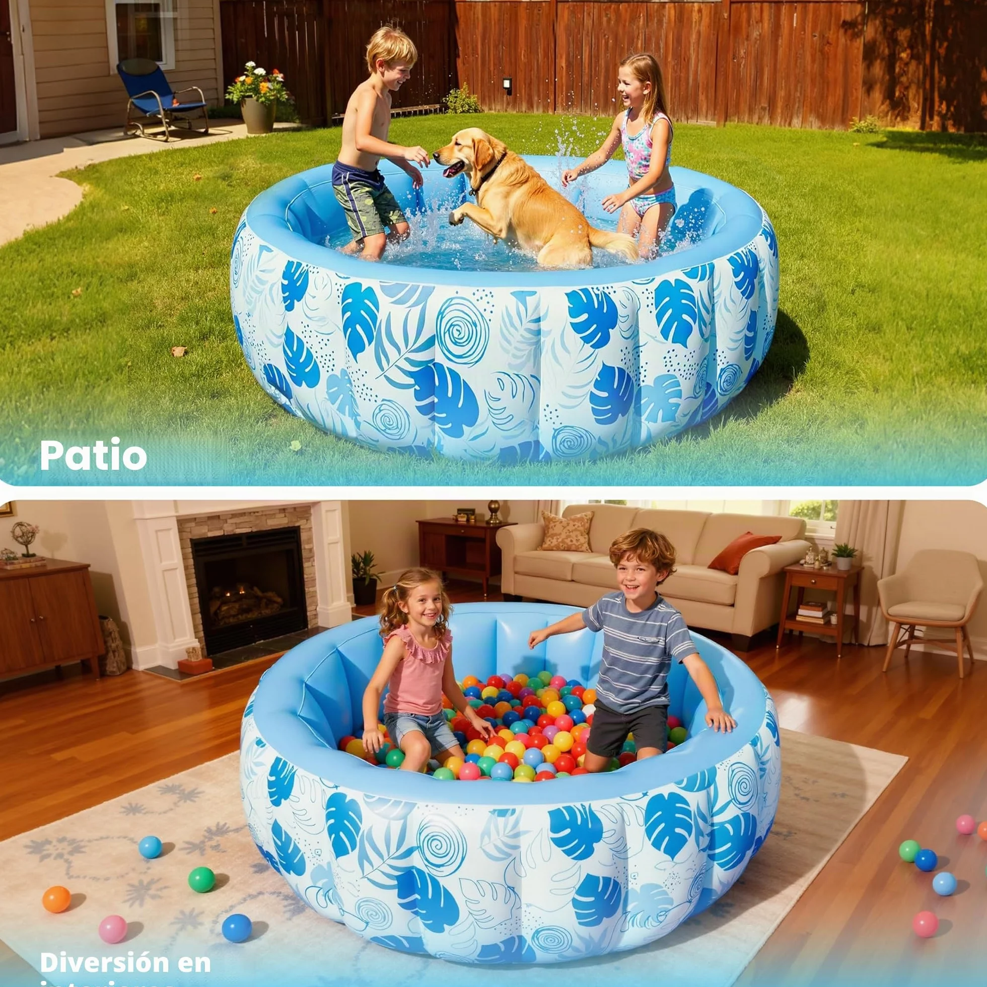 SLOOSH Piscina hinchable de 5,5 x 20 pulgadas (167,6 x 50,8 cm), piscina familiar inflable con respaldo cómodo, ideal para fiestas acuáticas de verano en el jardín, en el césped, color azul
