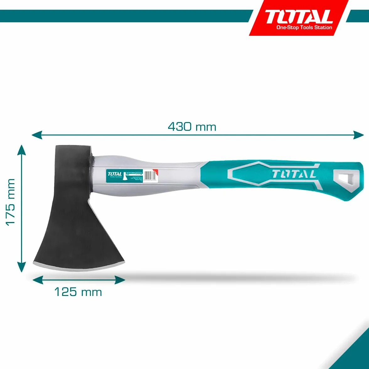 TOTAL - Hacha para leña - Acero al Carbono - Mango Bimaterial y Ergonómico - para tareas de Bricolaje, Camping y Jardinería - Peso: 1000 g