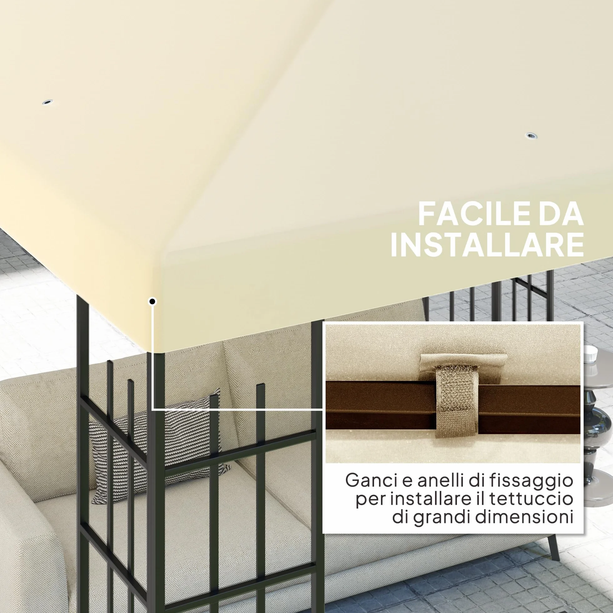 Outsunny Jardín Gazebo Reemplazo Techo 3x3 m, Resistente al agua Gazebo Canopy en 600D Oxford Tela 370g/㎡ Anti-UV 30+ con 8 agujeros de drenaje, Crema blanca.
