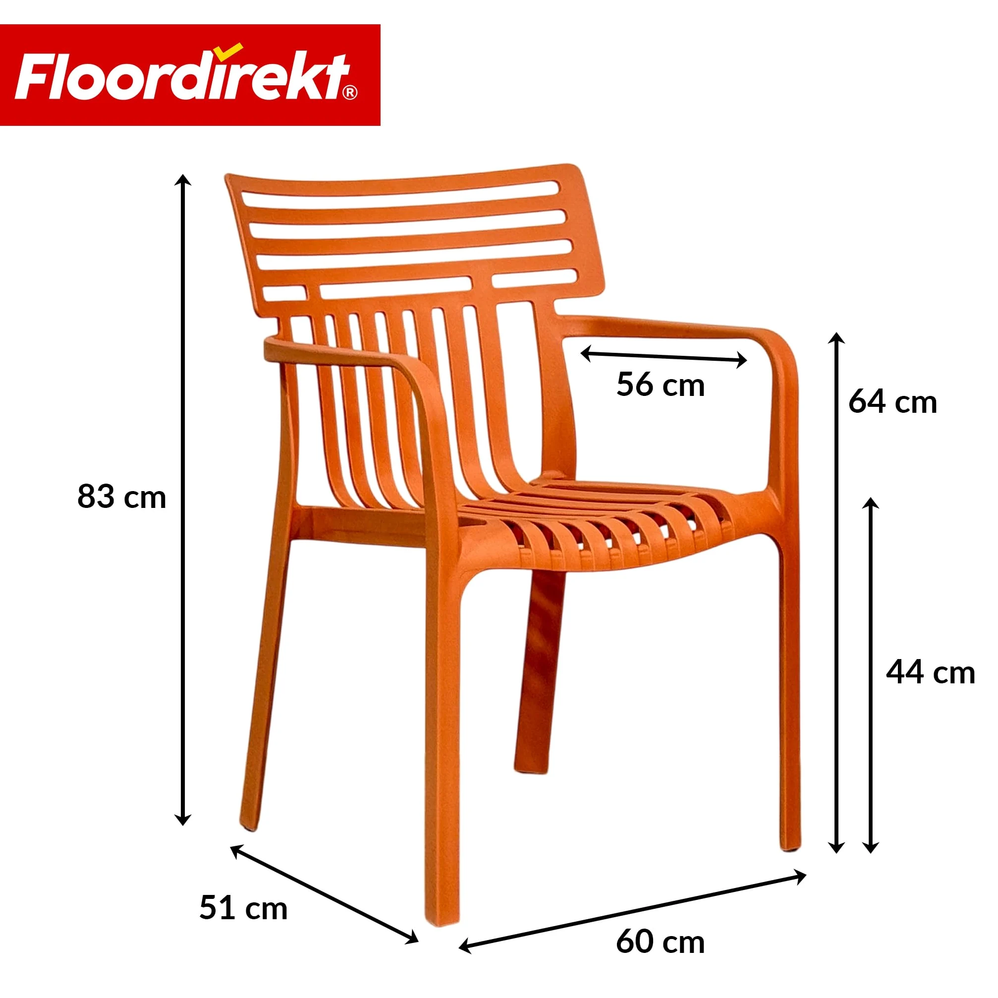 Floordirekt Silla de jardín Sitwell con reposabrazos - silla de diseño apilable, naranja, resistente a la intemperie y a los rayos UV, soporta hasta 200 kg, para balcón, terraza y jardín