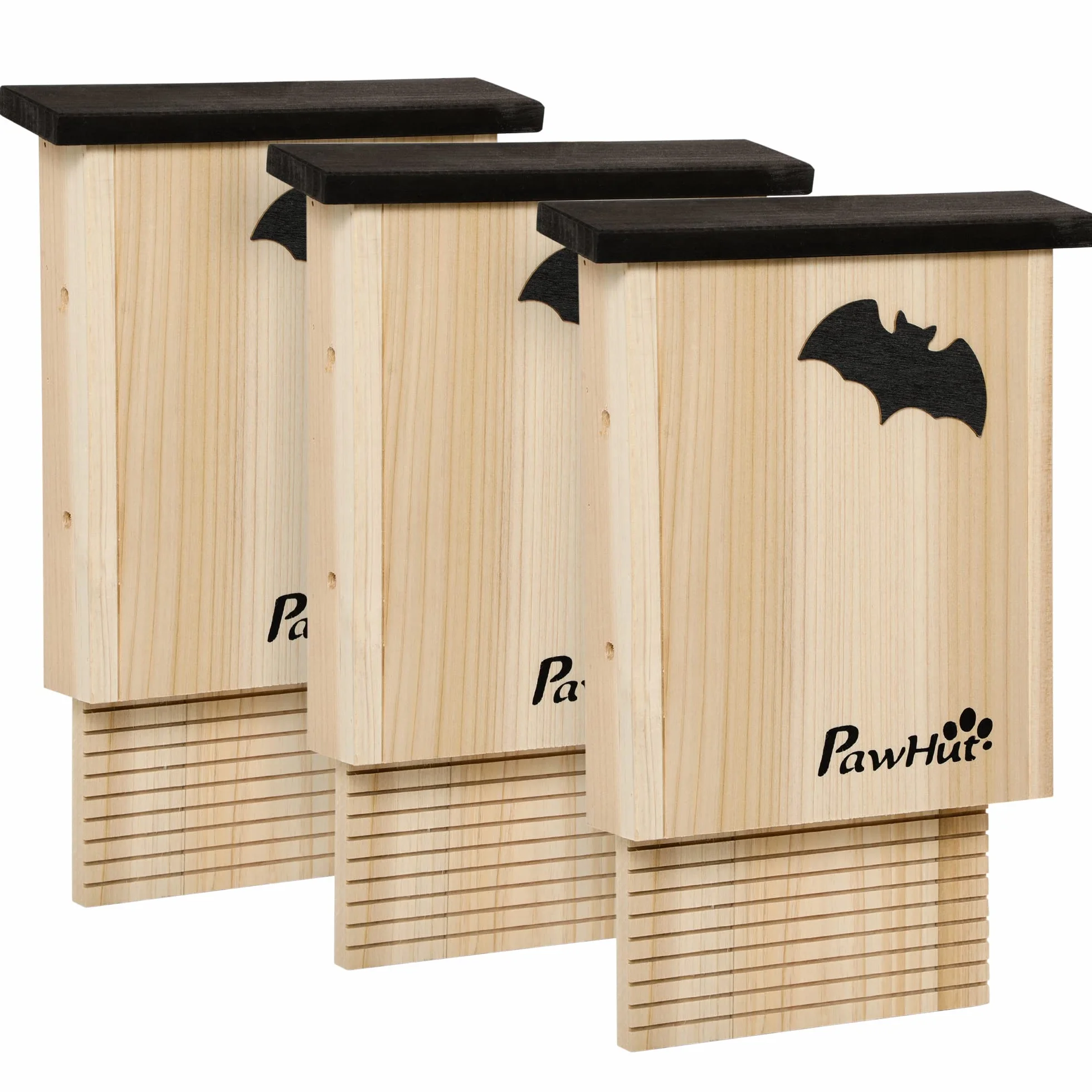 PawHut Juego de 3 Cajas para Murciélagos, Casa Nido para Colgar en Verano e Invierno, Madera de Abeto, 25 x 6 x 37,5 cm, Naturaleza